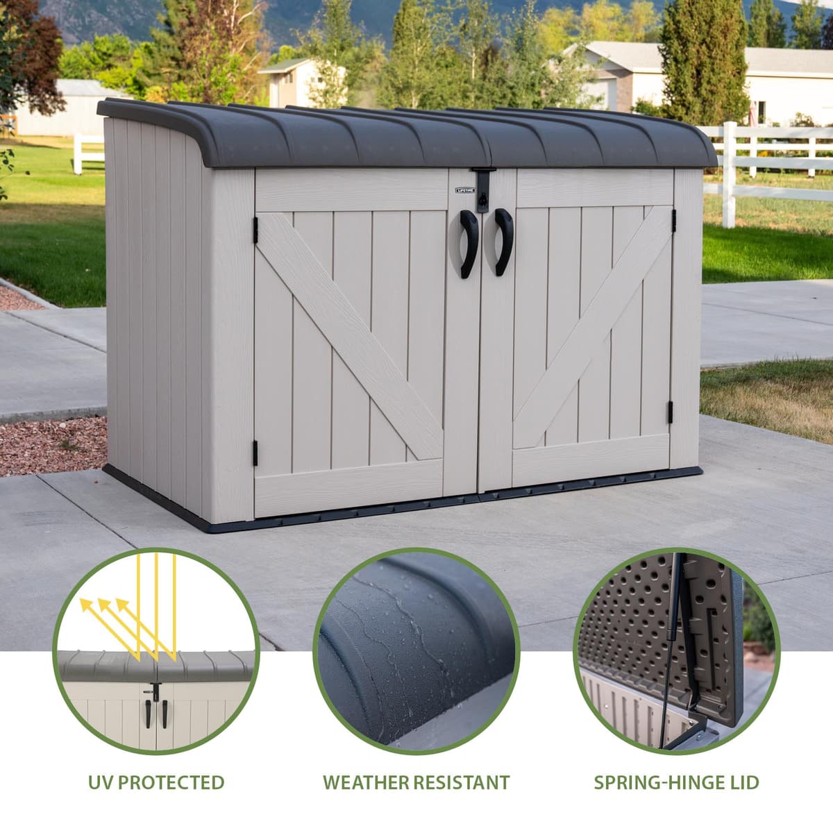 LIFETIME 60170 6 x 3.5 ft Heavy Duty Low Plastic Shed Horizontal Storage Box - Desert Sand/White — view 4