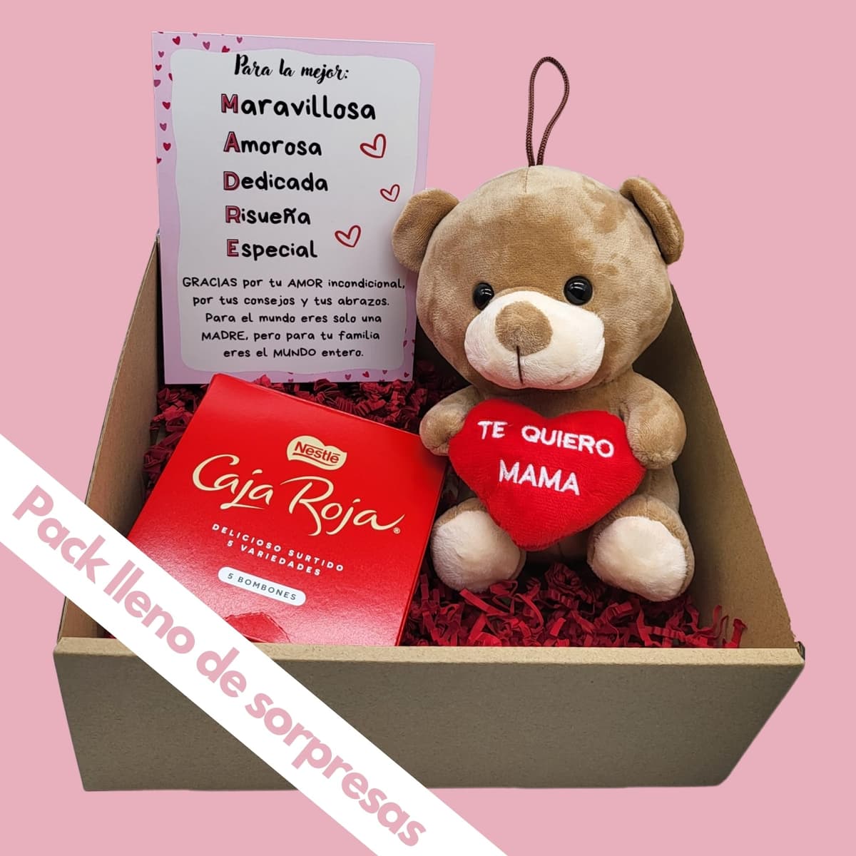 Peluchilandia Regalo Madre Divertido y Original | Cajita con Peluche Personalizado Te Quiero Mama con Bombones y Tarjeta | Regalos Mujer para el Dia de la Madre (Marrón) — view 2