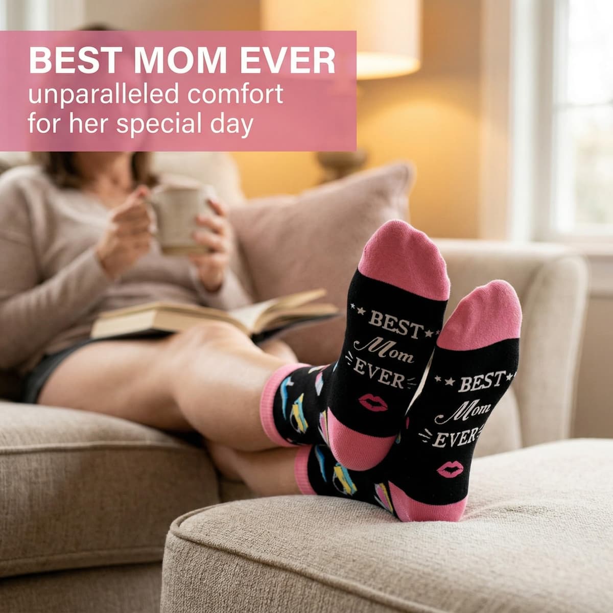 Calcetines Divertidos Mujer 1 Par Rosa - Regalo Original para Mamá, ideal para Cumpleaños, Día de la Madre y Navidad. — view 3