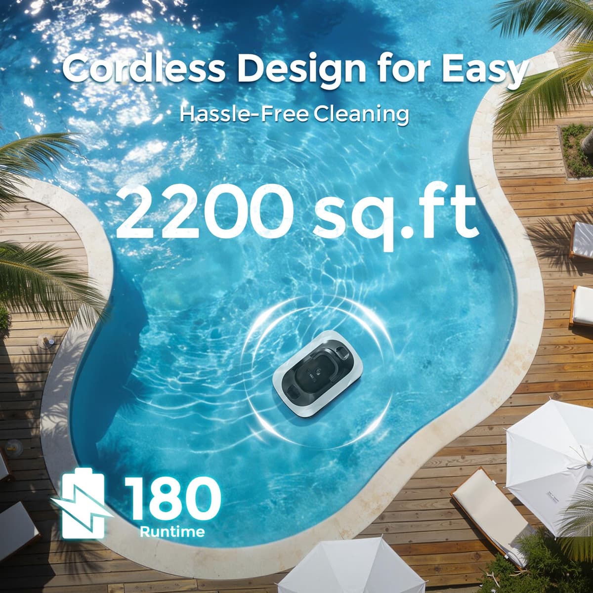 OUCAXIA C5 Cordless Robotic Pool Cleaner with 180-Min Runtime, 2.7L Large Filter Basket & Self Parking, Pool Vacuum for Above-Ground Flat Pools up to 2200 Sq.Ft (Whiteblack) — view 3