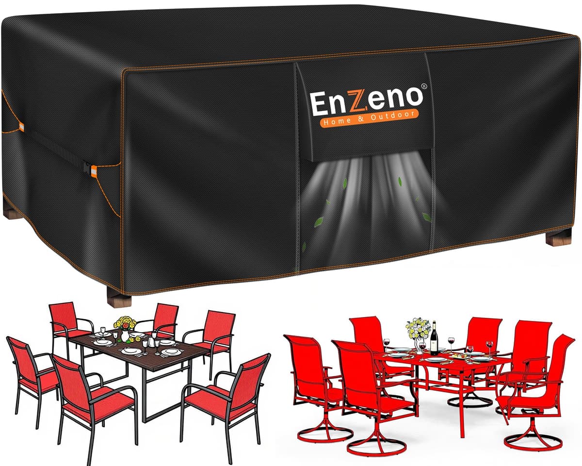 Enzeno Funda Mesa Exterior Impermeable,Cubierta Muebles Impermeable 180x120x74cm,Funda Conjunto Jardin Exterior Aplicable a Mesa y Sillas,Anti Viento, Anti UV — view 15