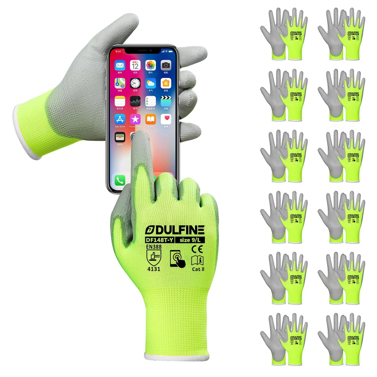 DULFINE Ultra-Thin PU Coated Work Gloves-12 Pairs,Excellent Grip,Nylon Shell Black Polyurethane Coated Safety Work Gloves, Knit Wrist Cuff,Ideal for Light Duty Work. (X-Small) — view 25
