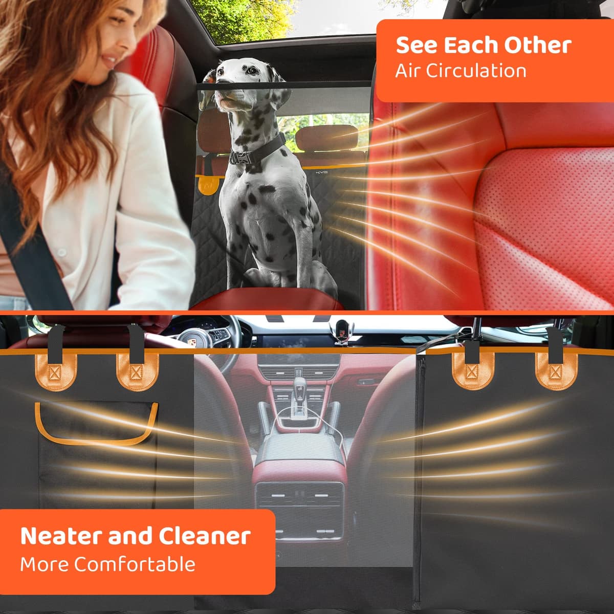 KYG Dog Hammock for Car Back Seats with Side Protection and Mesh Visual Window, Durable Scratch Proof and Waterproof Pet Seat Cover for Cars/Trucks/SUV, 135 x 148 cm, Black&Orange — view 5