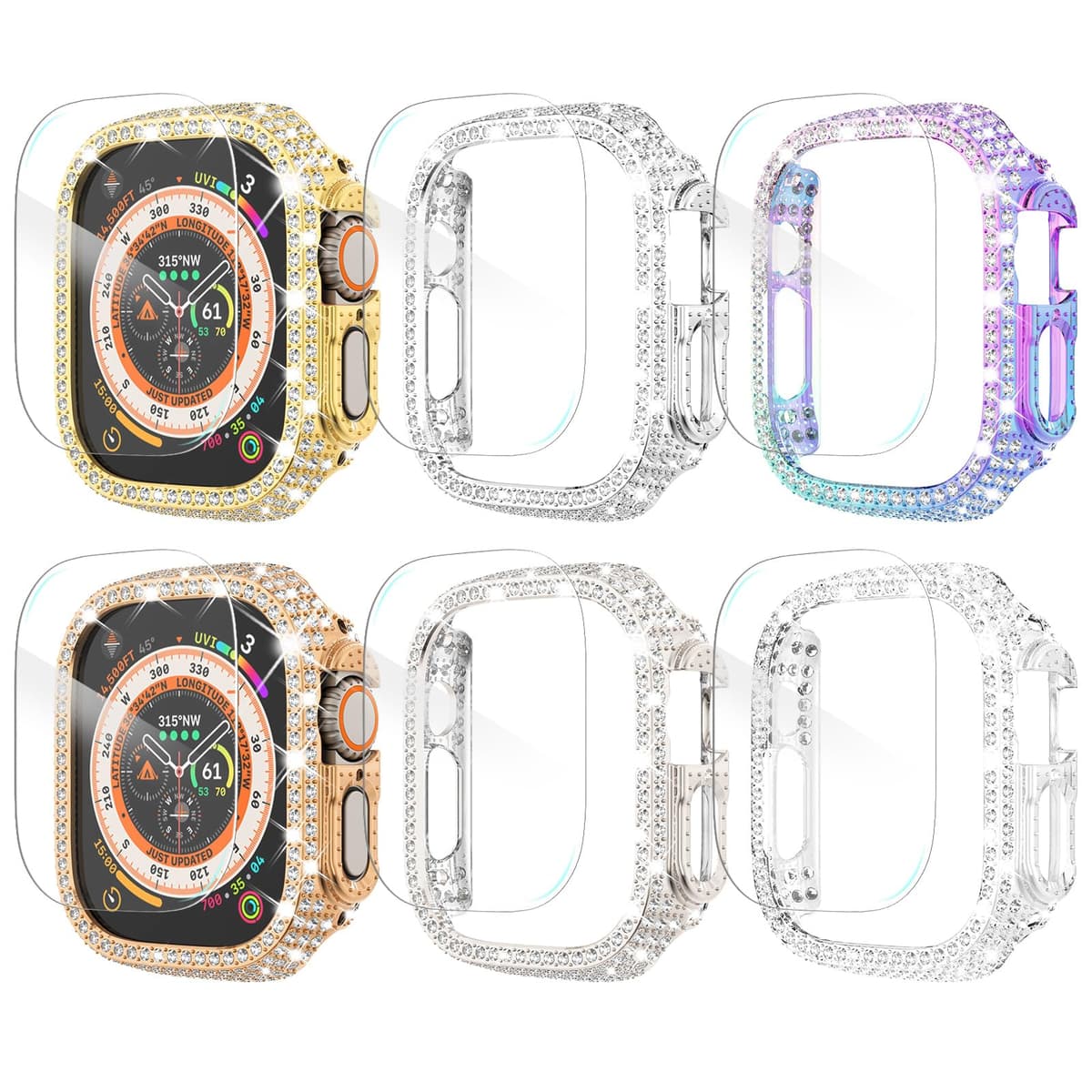 WINGLE Compatible with Apple Watch Screen Protector 38mm Series 3 2 1, Women Shiny Diamond Cover with Tempered Glass Screen Protector for apple watch Case 38mm, Clear — view 29