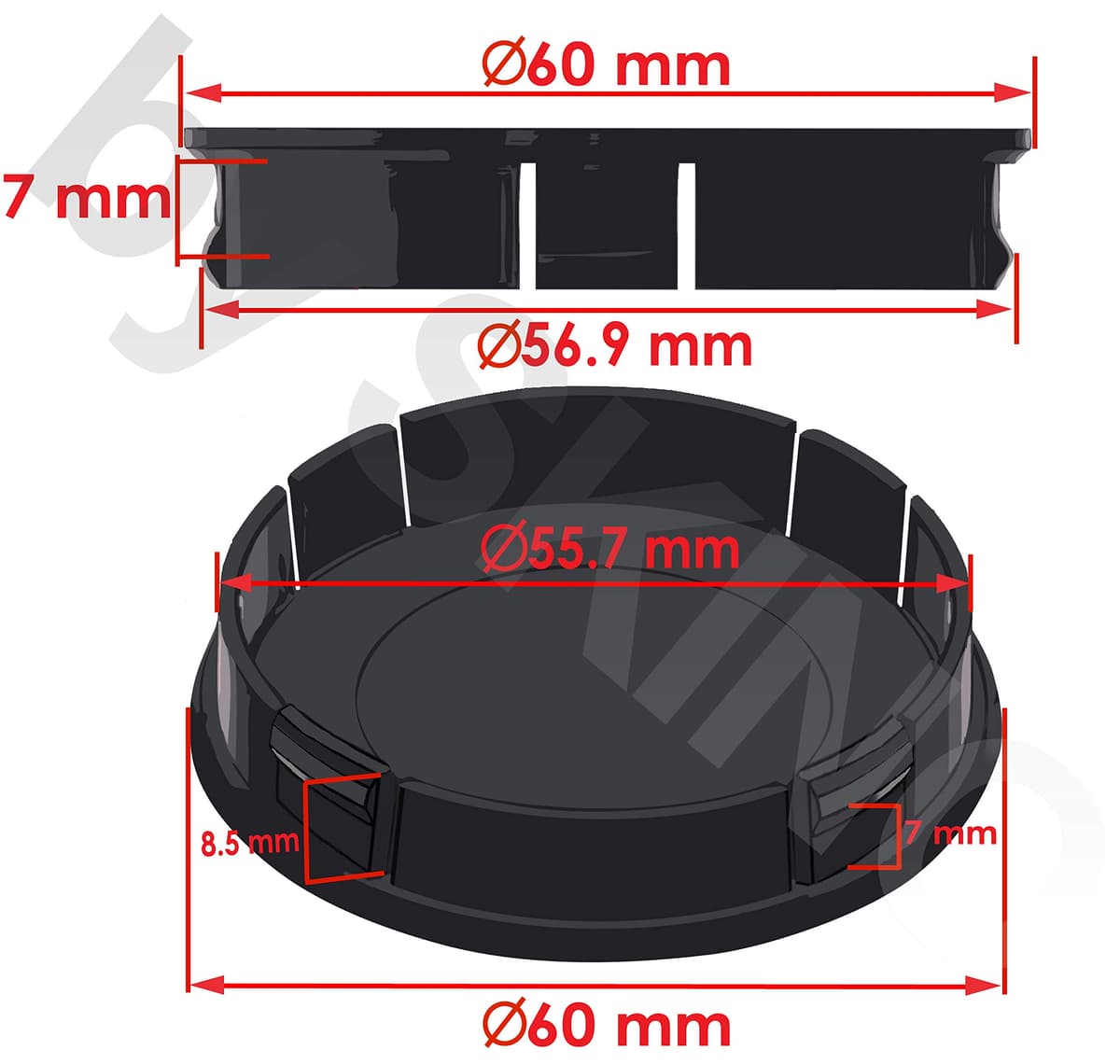 4 x 60mm ABS Car Alloy Wheel Centre Universal Rims Hub Center Caps Auto Tuning Logo Emblem Silver Gloss Black No Fear Eyes CX 8 — view 2