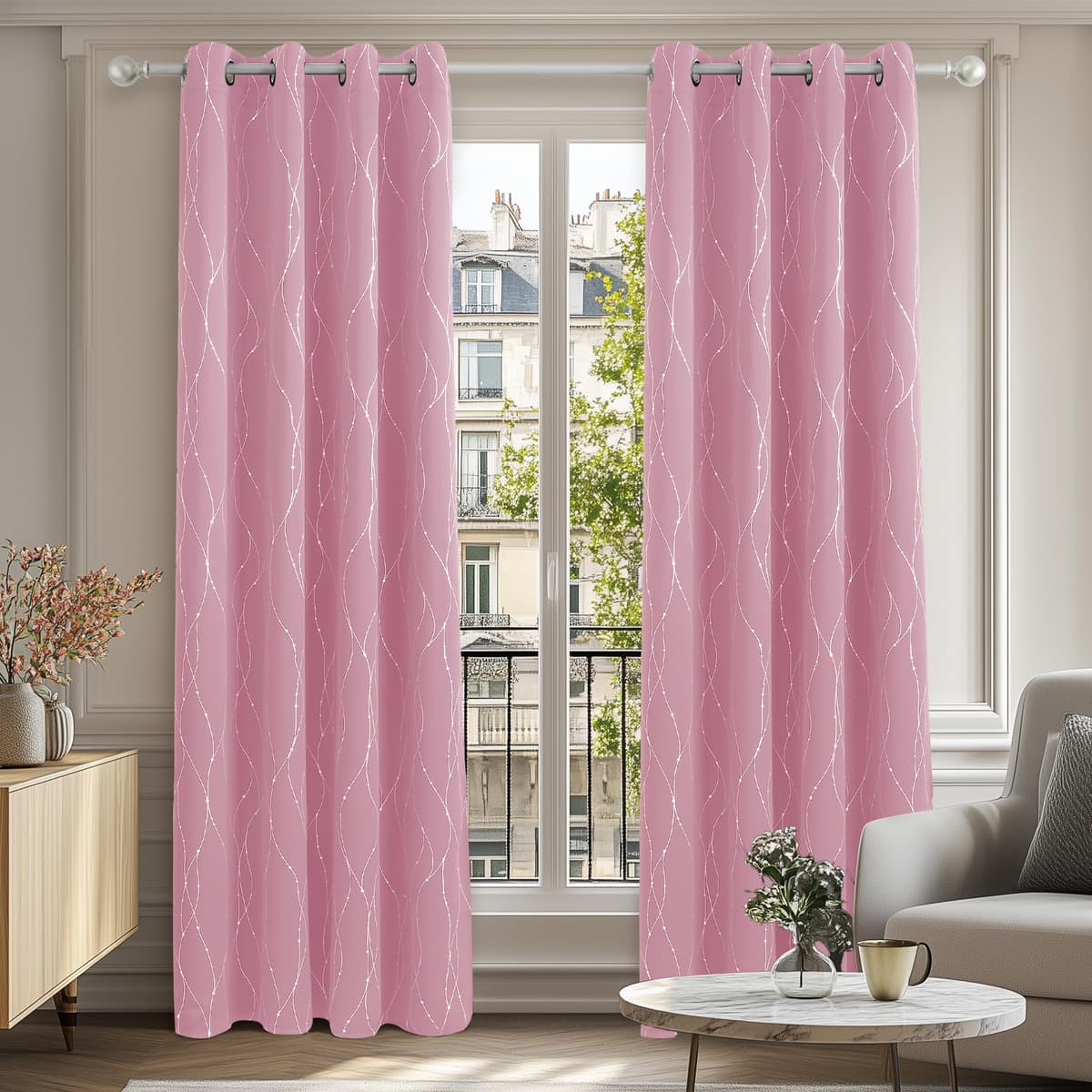 Deconovo Soft Dotted Line Foil Printed Blackout Curtains Thermal Insulated Curtains Eyelet Energy Efficiency Room Darkening Curtains for Bedroom 52 x 72 Inch Light Grey 2 Panels — view 66
