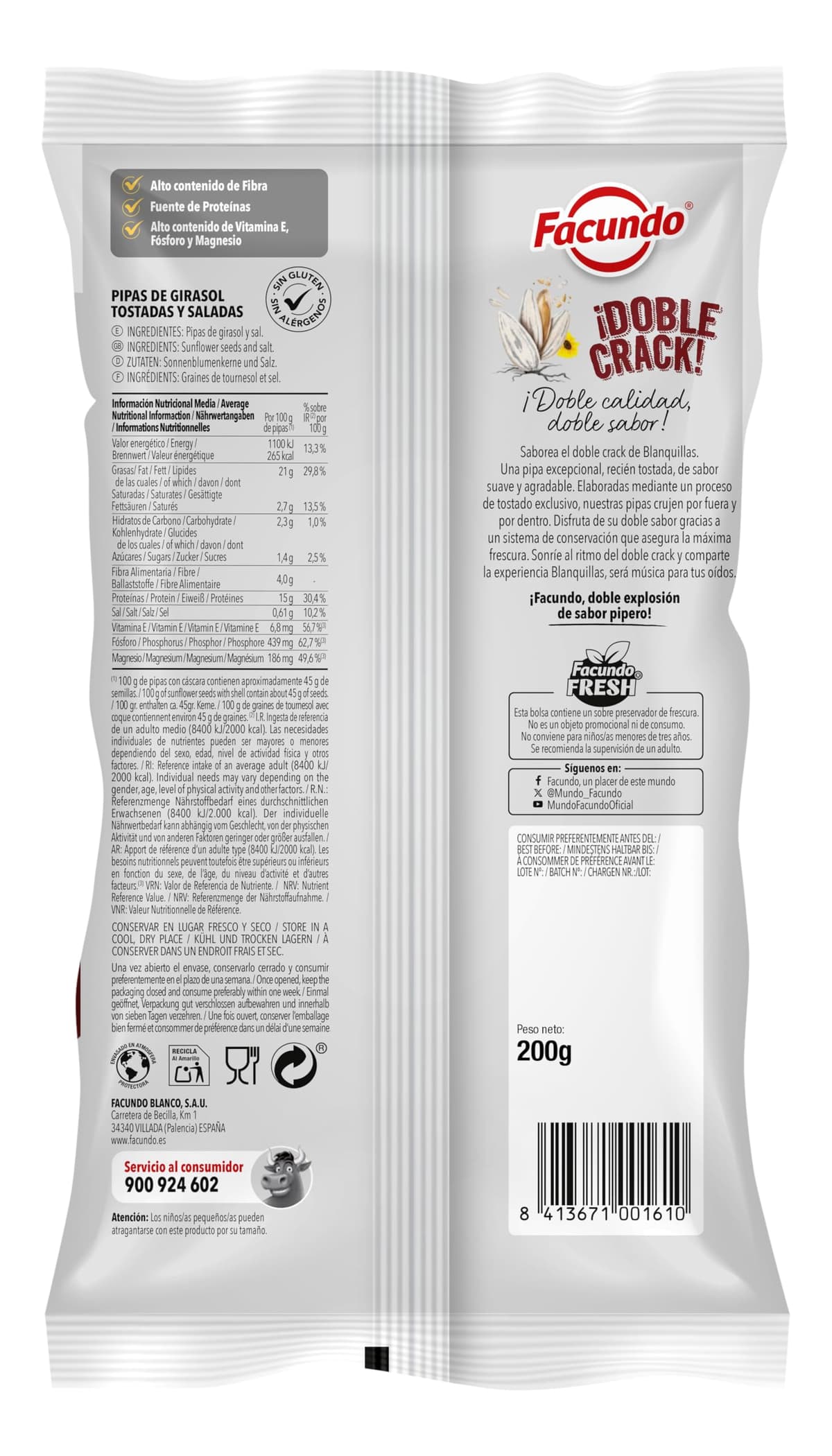 Facundo Pipas Blanquillas de Girasol Tostadas y Saladas 200g | Extra Crujientes | Tostado Lento | Estricta Selección en Origen | Frescura Garantizada con Facundo Fresh — view 2