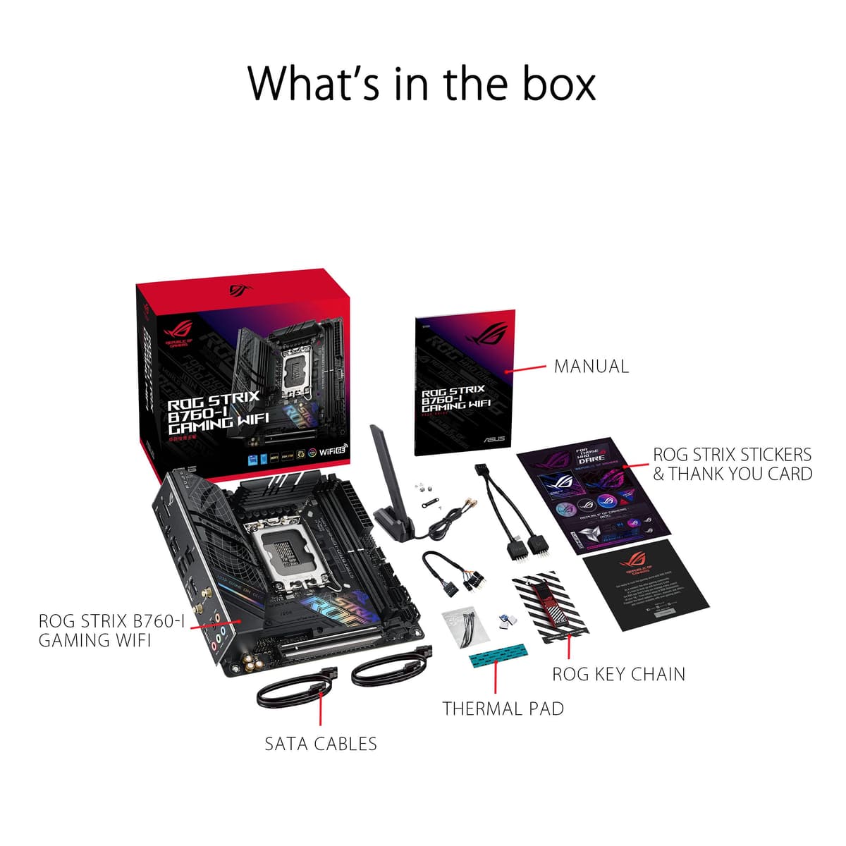 ASUS ROG Strix B760-I Gaming WiFi - Placa Base Intel B760 (LGA 1700 Mini ITX, 8+1 DrMOS, DDR5 hasta 7600 MT/s, PCIe 5.0, Dos Ranuras M.2, WiFi 6E, USB 3.2 Gen 2x2 Type-C y Aura Sync RGB), Negro — view 6