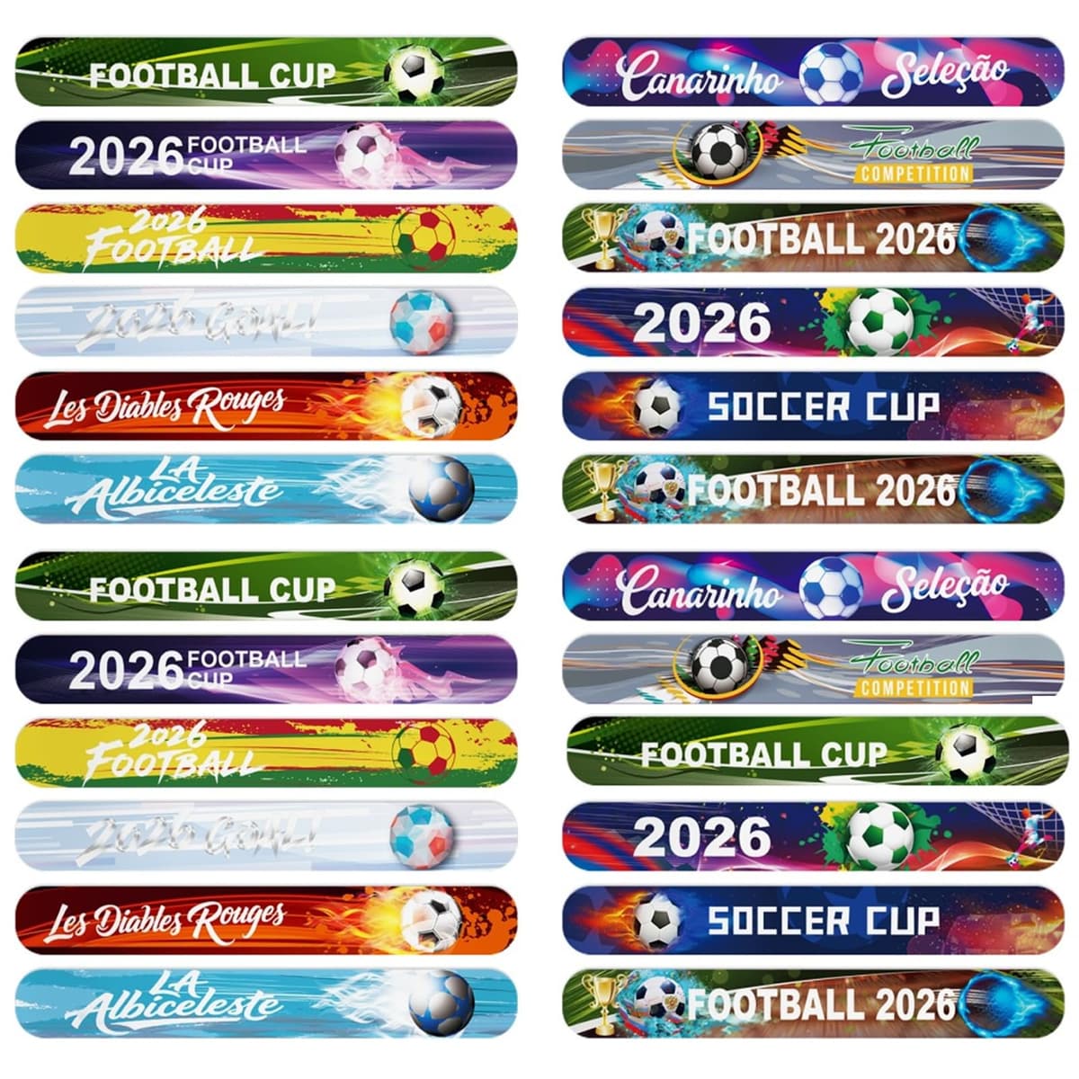 20PCS World Cup Football 2026 Football Gifts for Boy Slap Bands (Random Style) Colorful Wristbands Feature Bold Designs Including National Team ​Themes Game Day Decoration 22x3cm