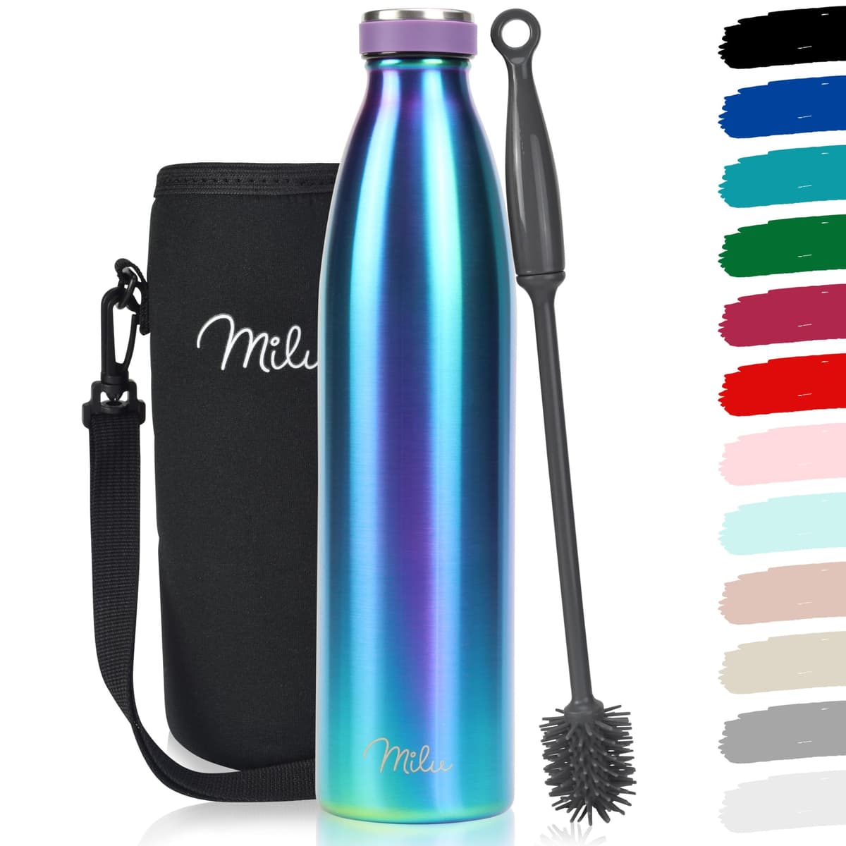 Milu Stainless Steel Drinking Bottle 1500 ml - Insulated Thermo Flask for Water - Leak Proof, Insulated and Double Walled, Carbonated (Granite Navy Blue, 1,5L) — view 67