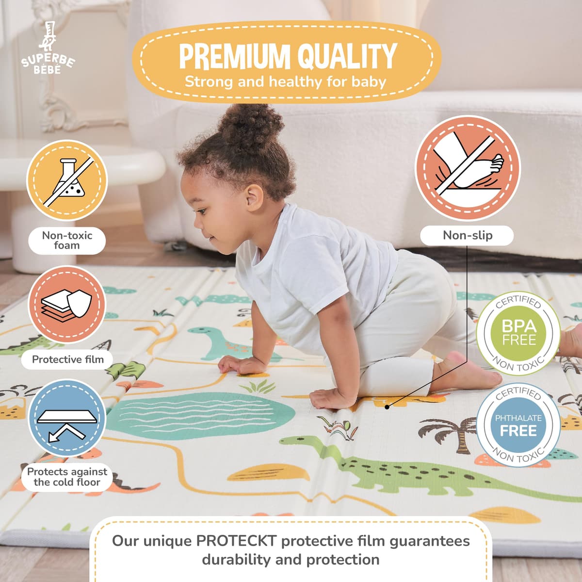Alfombra Bebe Acolchada Plegable 180x200x1.5cm- Gimnasio Bebe - Manta De Juegos - Manta Actividades Impermeable Reversible - Tapete De Actividades - Gimnasio Infantil Bebé - Regalo Bebé — view 5