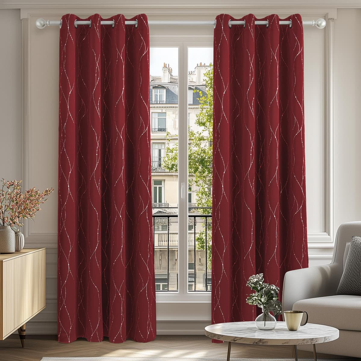 Deconovo Soft Dotted Line Foil Printed Blackout Curtains Thermal Insulated Curtains Eyelet Energy Efficiency Room Darkening Curtains for Bedroom 52 x 72 Inch Light Grey 2 Panels — view 10