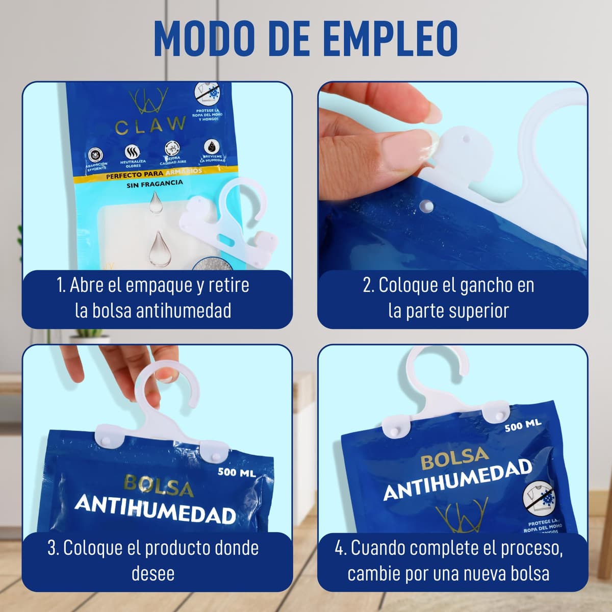 Pack de 24 Bolsas Antihumedad 2.4KG Armario Ropa – Deshumificador Percha Colgante Garaje – Elimina malos Olores - Absorbente Humedad Trastero (24) — view 5