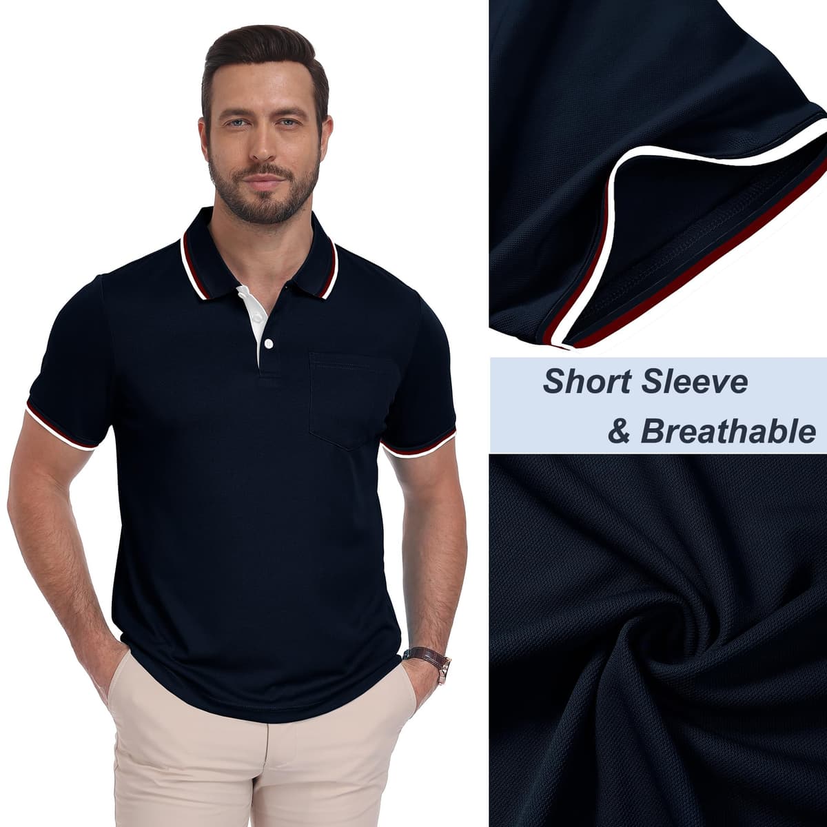 ZITY Polo para Hombre Paquete de 3 Polo Manga Corta Camiseta Golf Trabajo Transpirable Camiseta Informal con Bolsillo Verano Tres Piezas T Shirt para Vacaciones — view 3