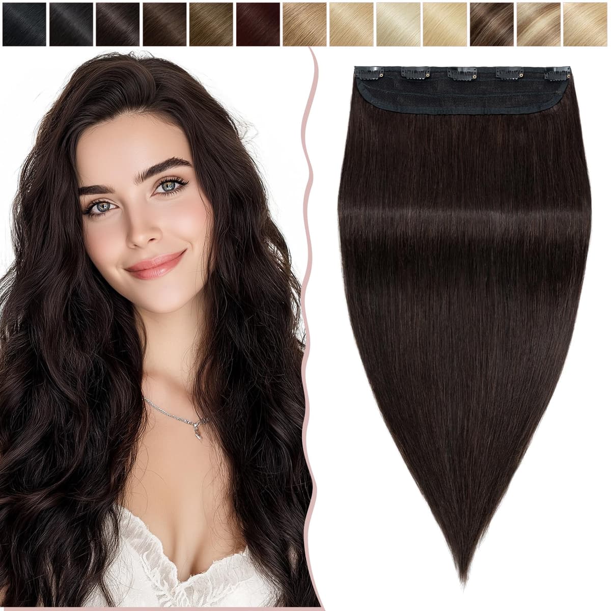 12 inch Clip in Hair Extension Human Hair One Piece 100% Real Remy [#2 Dark Brown] 3/4 Full Head Straight Hair Pieces for Women Invisible Short (40g) — view 54