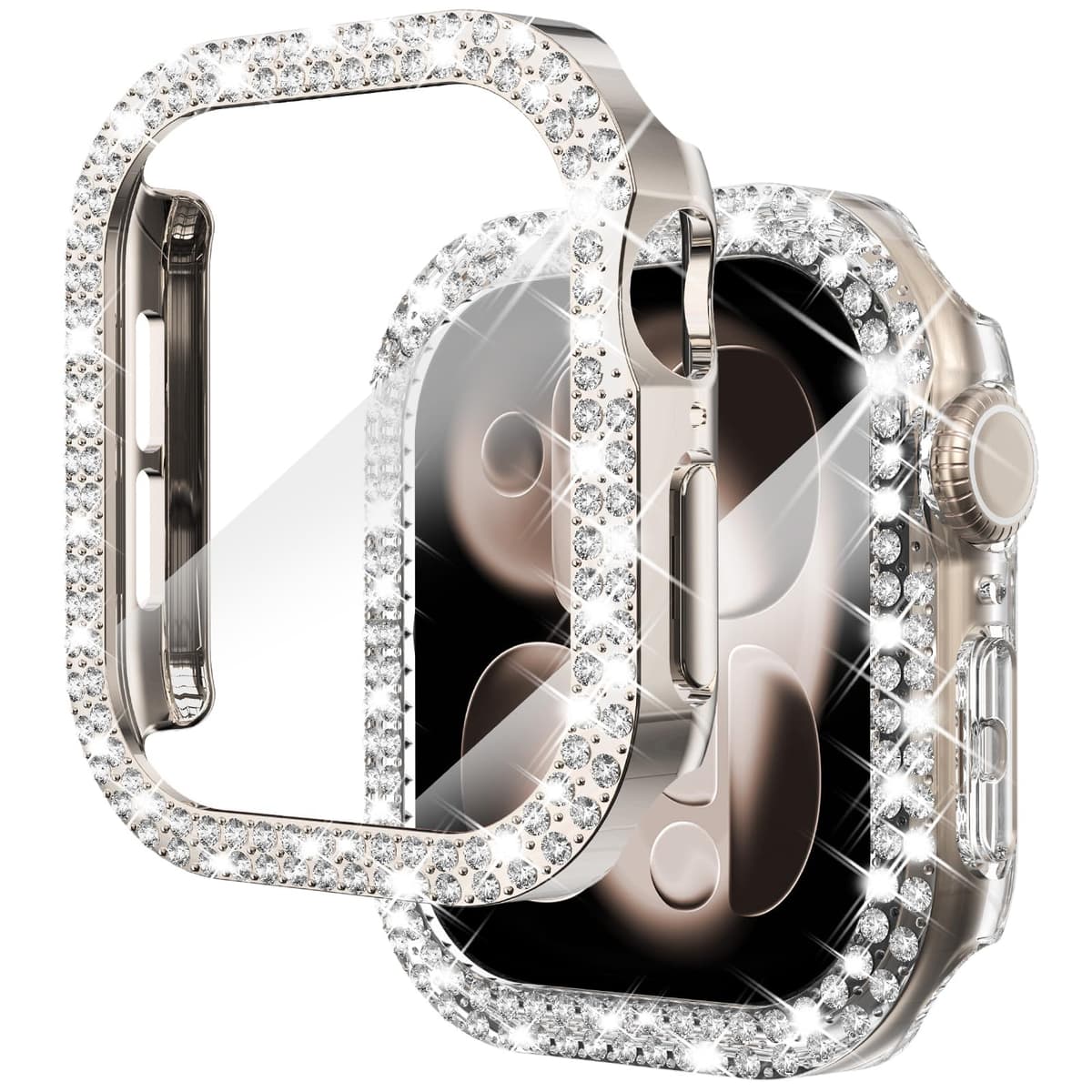 NewWays 2 Pack Compatible with Apple Watch Case 40mm Built-in Screen Protector,Women Diamond Bling Cases for iWatch Series SE(2025-2020) 6 5 4,Silver/Clear — view 11