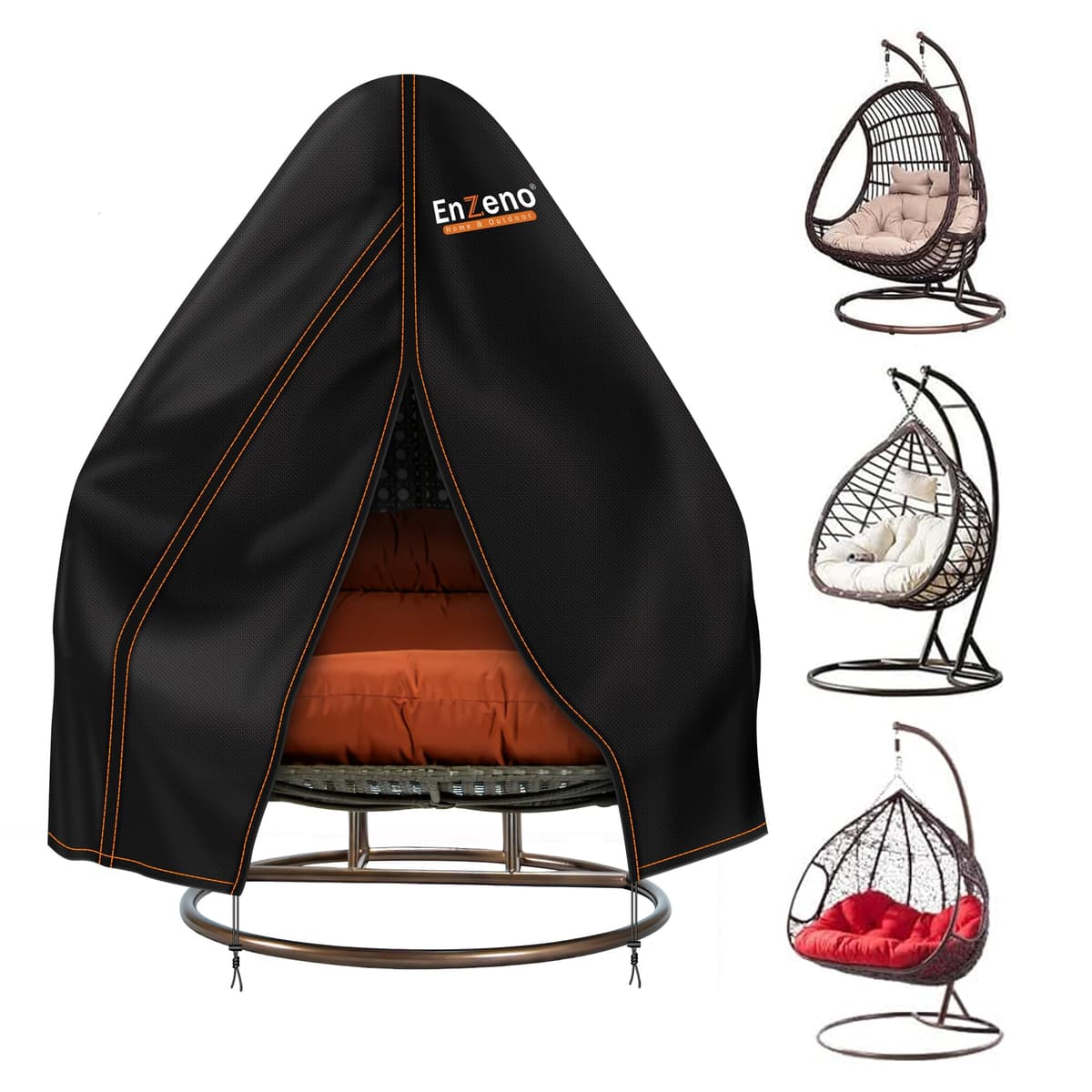 Enzeno Patio Hanging Egg Chair Cover, Outdoor Single seat Cocoon Swing Egg Chair Covers Waterproof with Zipper, 300D Heavy Duty Veranda Garden large Cover for egg chair on stand 190 * 115cm, Black — view 11