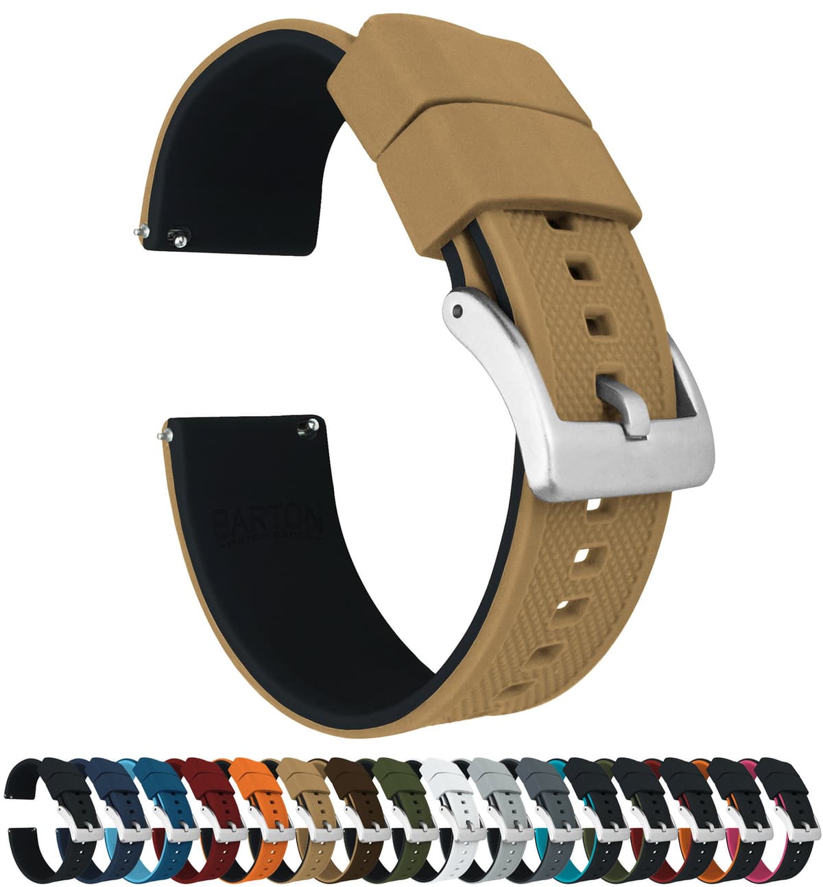 Barton Elite Silicone Watch Bands - Quick Release - Choose Color - 18mm, 19mm, 20mm, 21mm, 22mm, 23mm & 24mm Watch Straps (Stainless & Black Buckle Available) — view 11