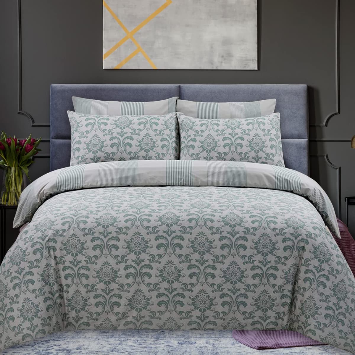 DTEX HOMES Double Duvet Set 100% Pure Cotton Reversible Printed Hotel Quality Duvet Cover Ultra Soft Easy Care double bedding Set Super Soft and Luxury Duvet Cover Sets (Balia Silver) — view 9