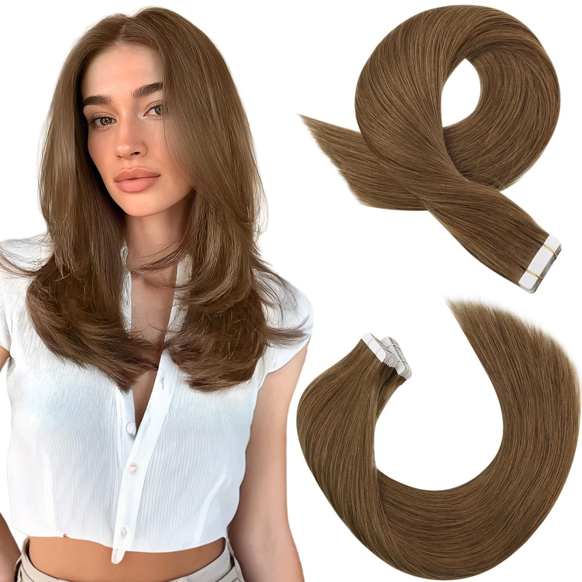 Moresoo Tape in Human Hair Extensions 20 Inch Highlight 50g/20pcs Tape in Hair Extensions Human Hair Ash Blonde with Platinum Blonde #P18/613 — view 36