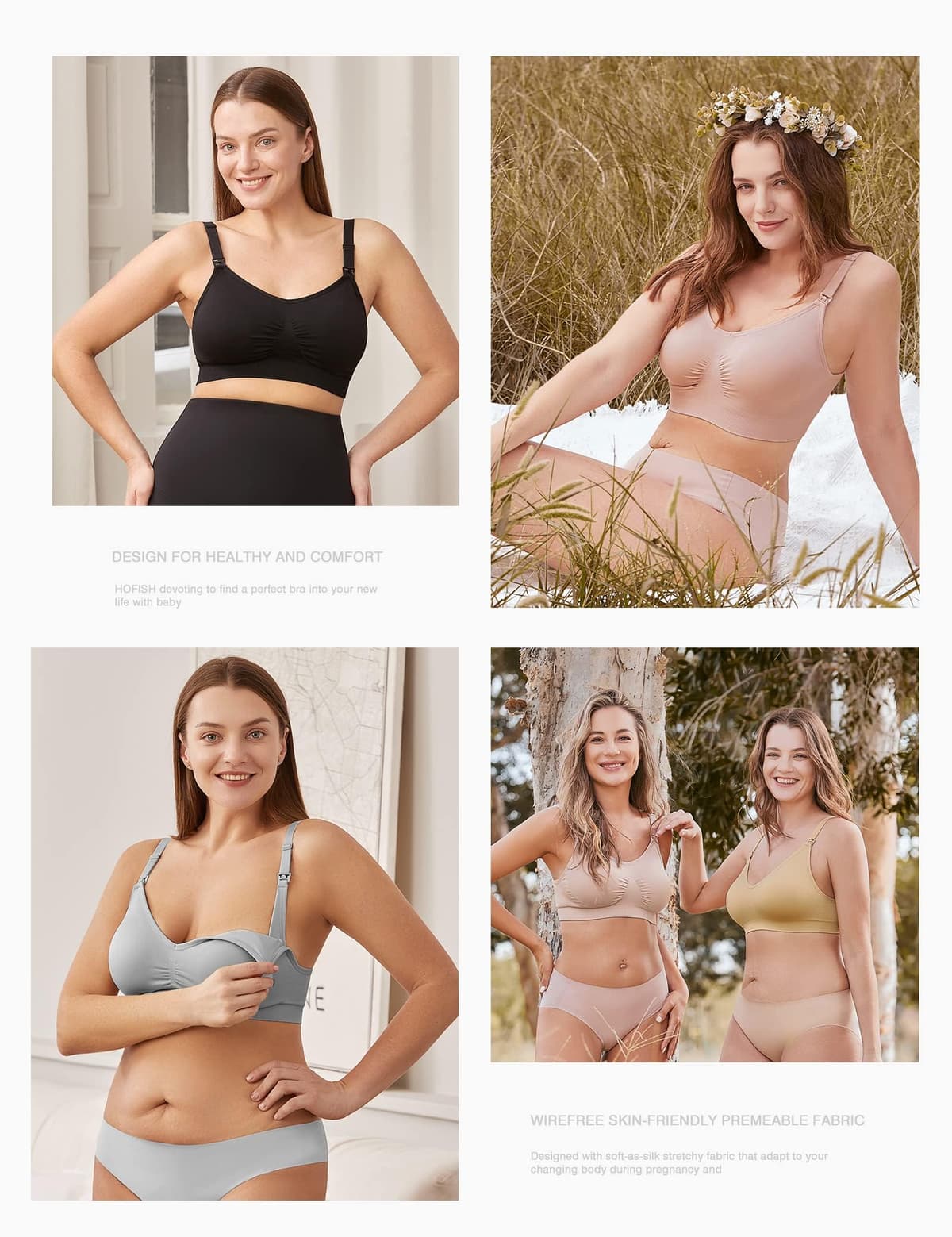 HOFISH 3PACK Full Bust Seamless Nursing Maternity Bras Bralette S-XXL with Extra Bra Extenders & Clips — view 6