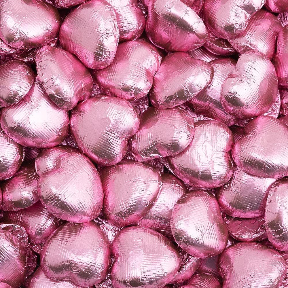 Italian Options Milk Chocolate Foiled Hearts, 100 Chocolates, Pink Foil