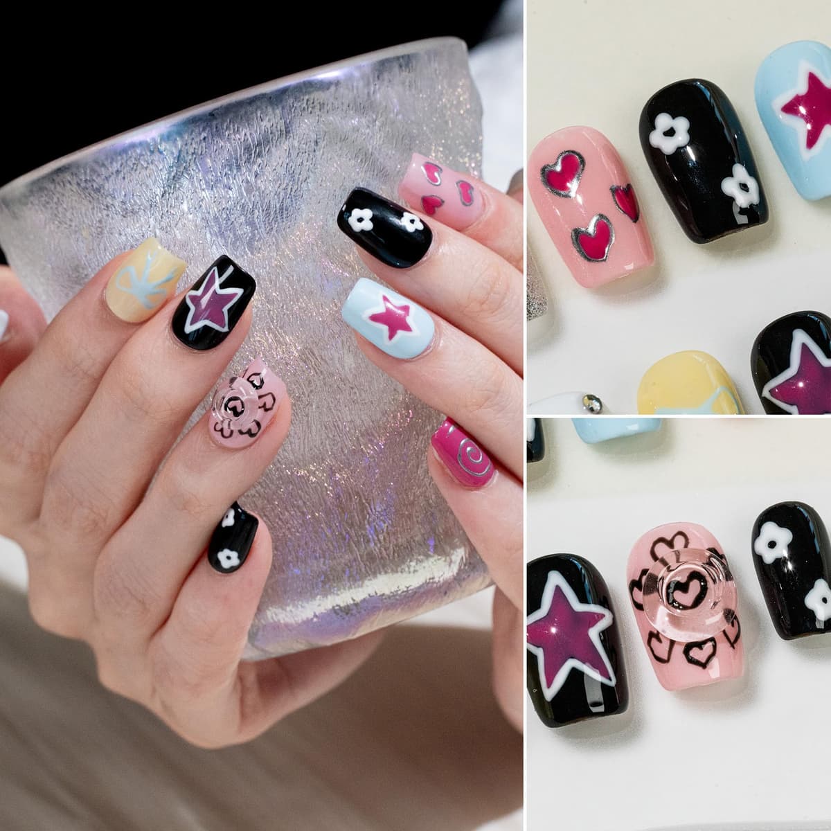 Sun&Beam Nails Handmade Press On Nail Long Coffin Ballerina Pink Flower Acrylic Fake Tip 3D Design Art Charms Cute with Storage Box 10 Pcs (S) — view 78