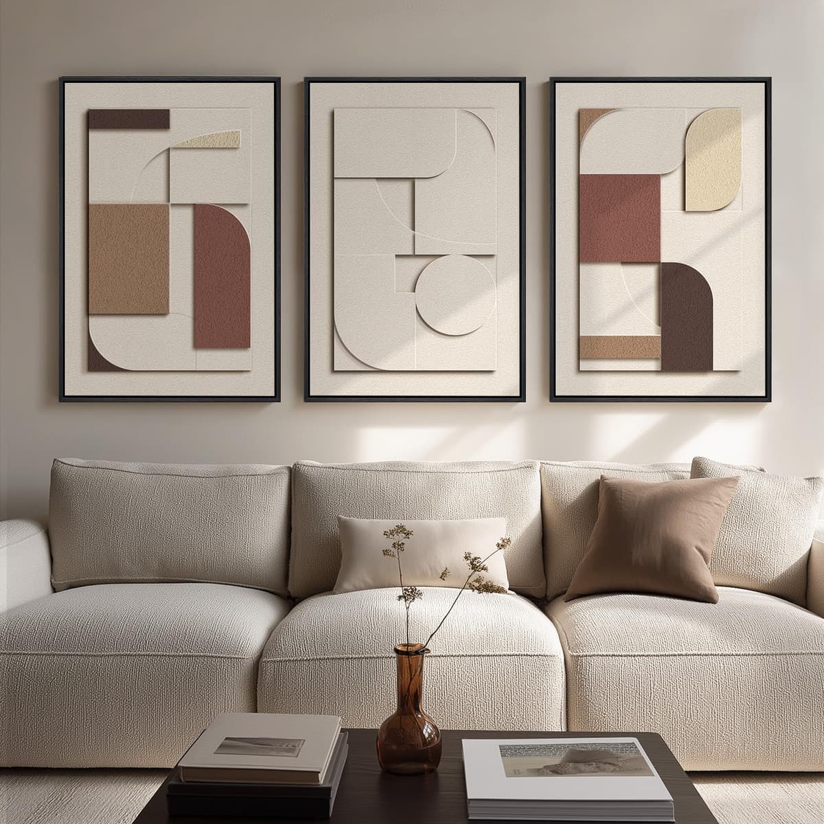 Large 3D Textured Framed Abstract Wall Art for Living Room, 3 Piece Modern Paintings Artwork for Walls, Black White Brown Geometric Sandstone Texture Pictures for Hallway Office Home Decor 24x36 In — view 11