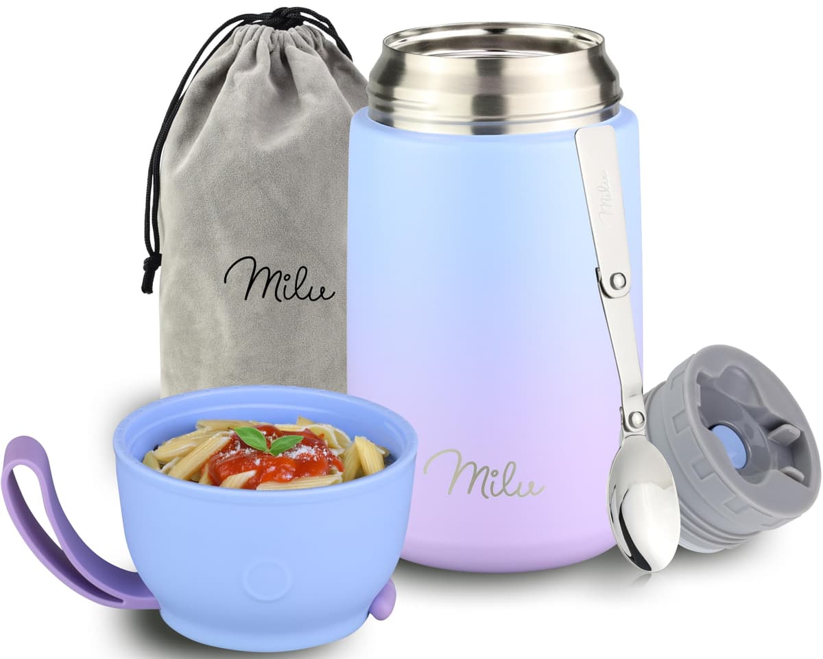 Milu Termo para Comida 450 ml Taza Aislada, Botella de Acero Inoxidable Aislada Alimentos, Beber y sopa de los niños de adultos Térmico (450ml/Verde Azul) — view 28