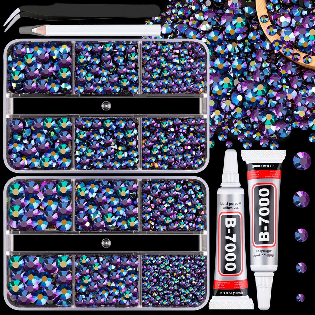 Resin Jelly Rhinestones for Crafting with B7000 Jewelry Glue, 2 Boxes Gold Flatback Crystals with 2Pcs 10ml Glue, Bedazzling Non Hotfix Gems for DIY Tumblers Clothing Shoes Manicure — view 13