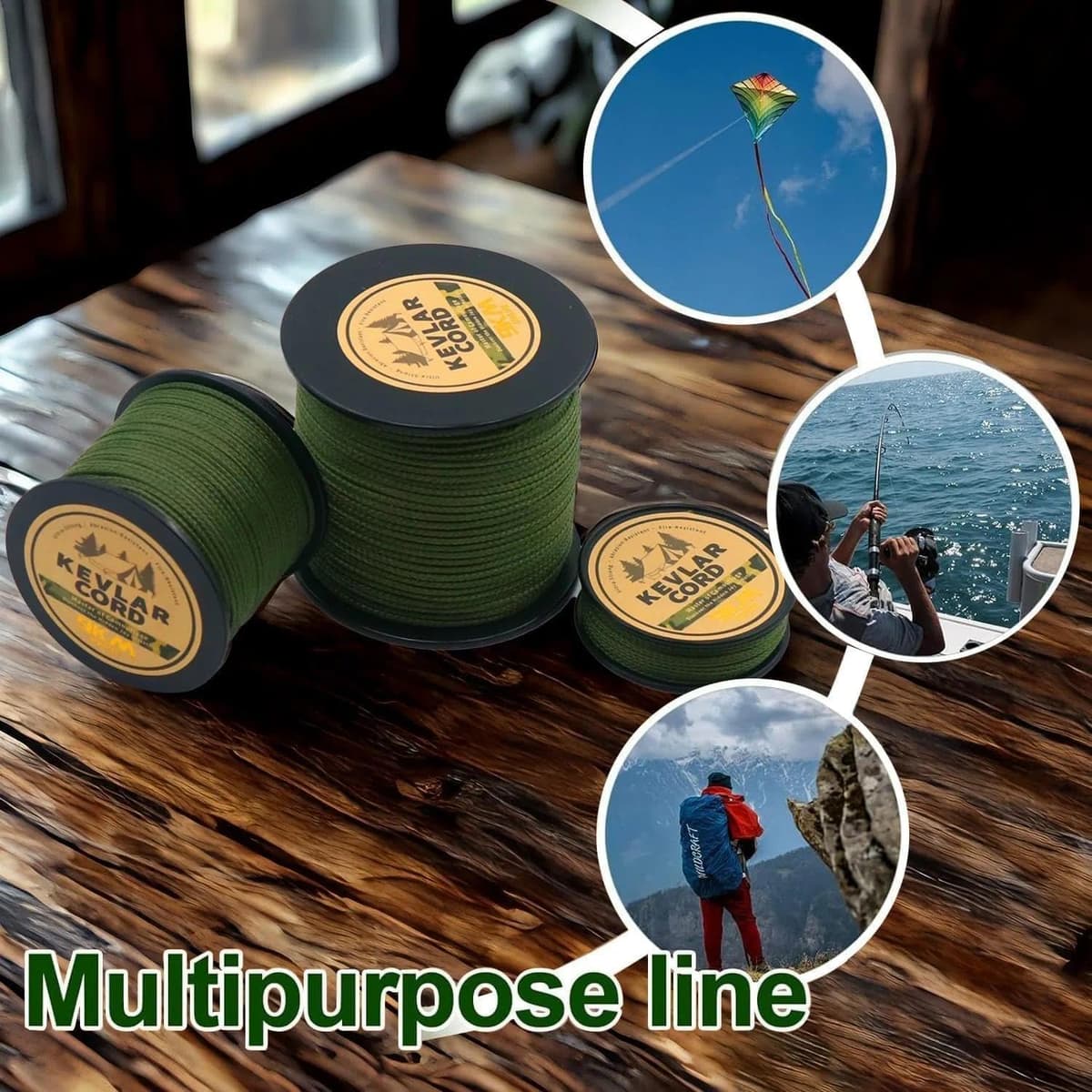 9KM DWLIFE Cuerda de pesca trenzada Kevlar Resistencia superior a la tracción y alta resistencia a la abrasión Resistente a la llama Cuerda multiusos 150 lb-1000 lb Cuerda de cometa/Herramientas al — view 7