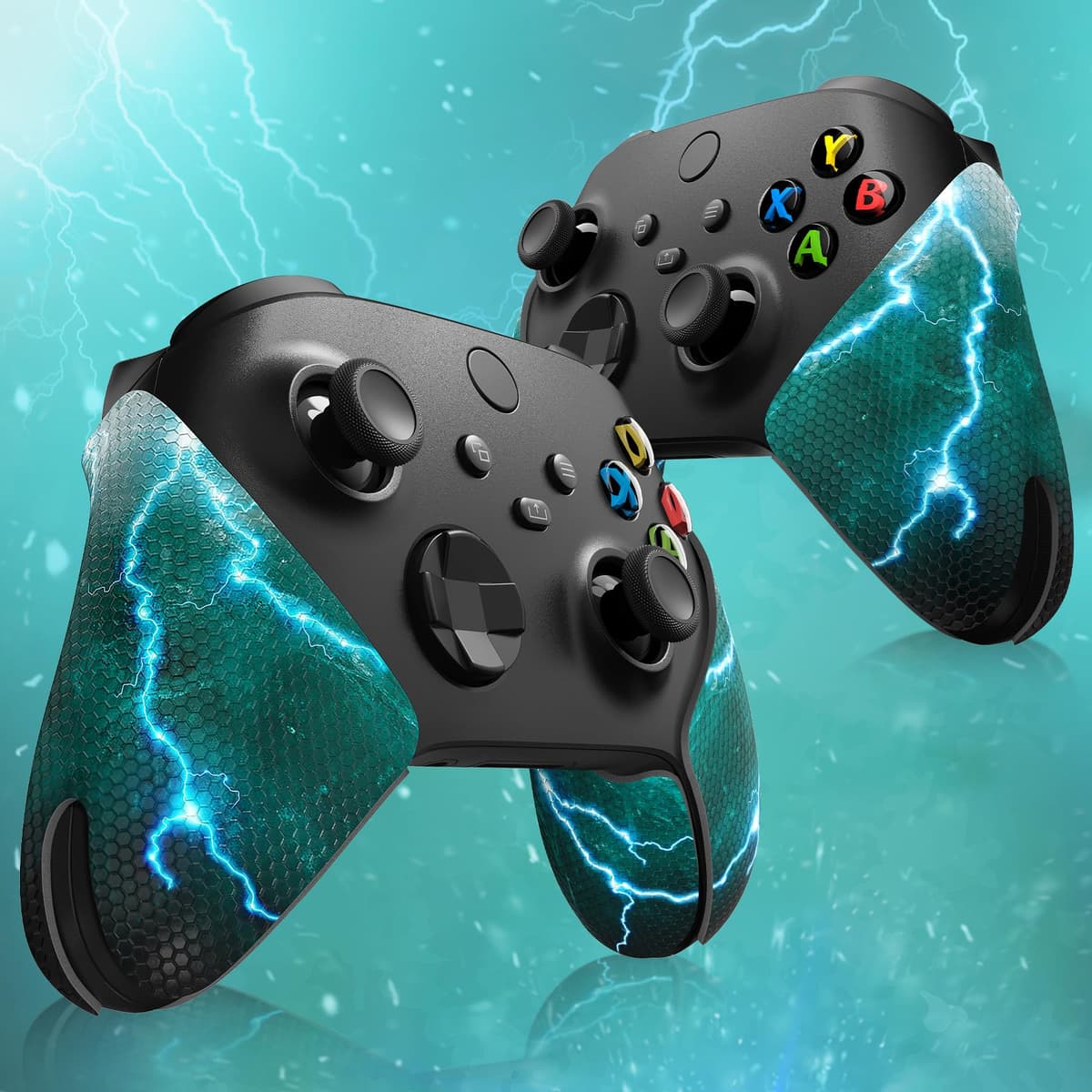 eXtremeRate PlayVital Soft Rubber Grip for Xbox Series X/S Controller - Anti-Slip Sweat-Absorbent Handle Pads, Non-Slip Textured Cover (Green Storm Thunder) — view 4