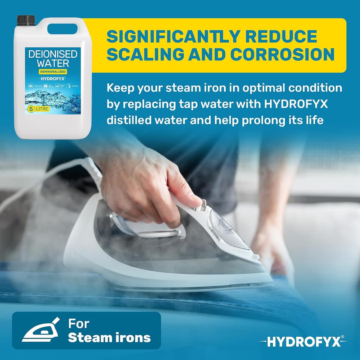HYDROFYX 5L Deionised Water – Demineralised, Low Conductivity – Fast Dispatch – For Irons, Steam Cleaners, Car Batteries, Rad — view 3