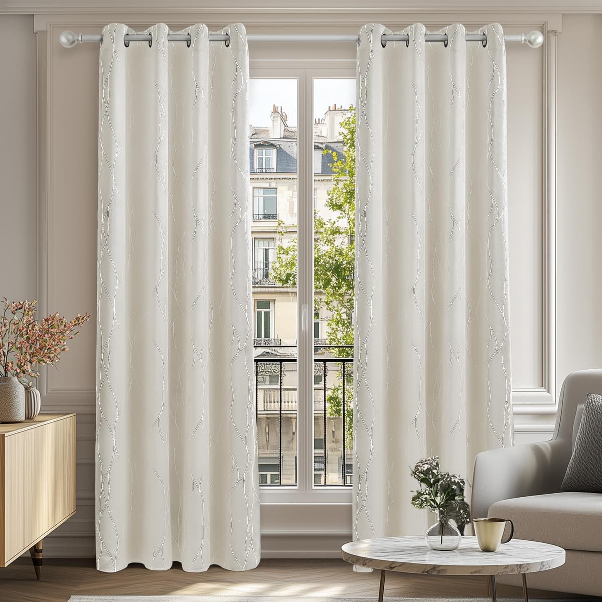 Deconovo Soft Dotted Line Foil Printed Blackout Curtains Thermal Insulated Curtains Eyelet Energy Efficiency Room Darkening Curtains for Bedroom 52 x 72 Inch Light Grey 2 Panels — view 11