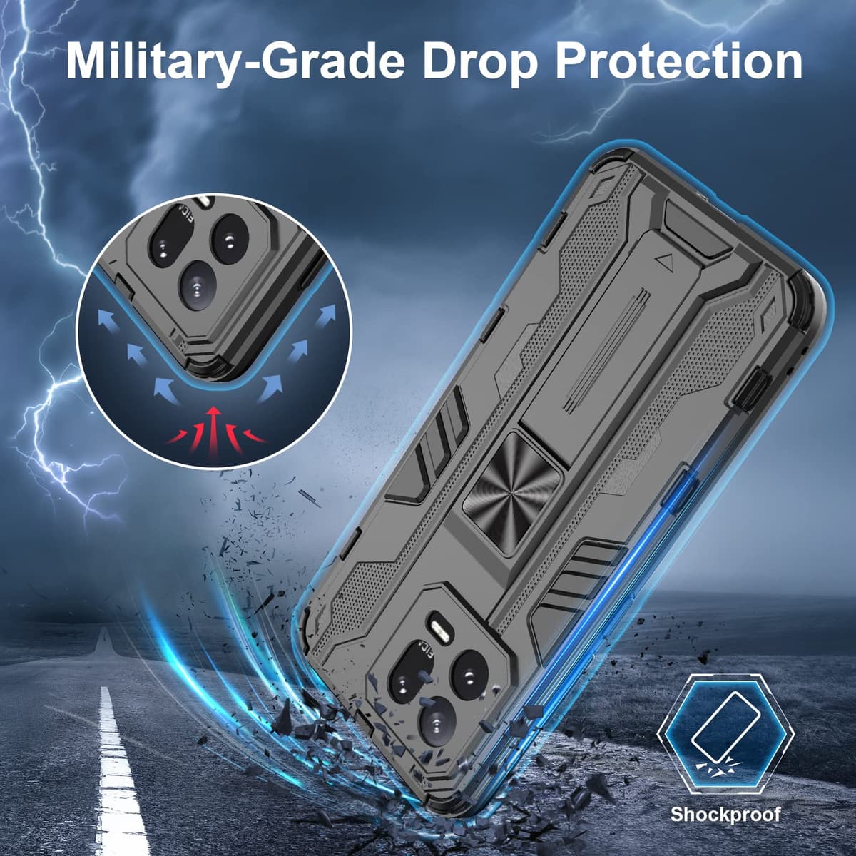 Funda para CMF Phone 2 Pro, Carcasa Antigolpes con Soporte anular metálico, Case Protectora de Grado Militar, Negro — view 1493