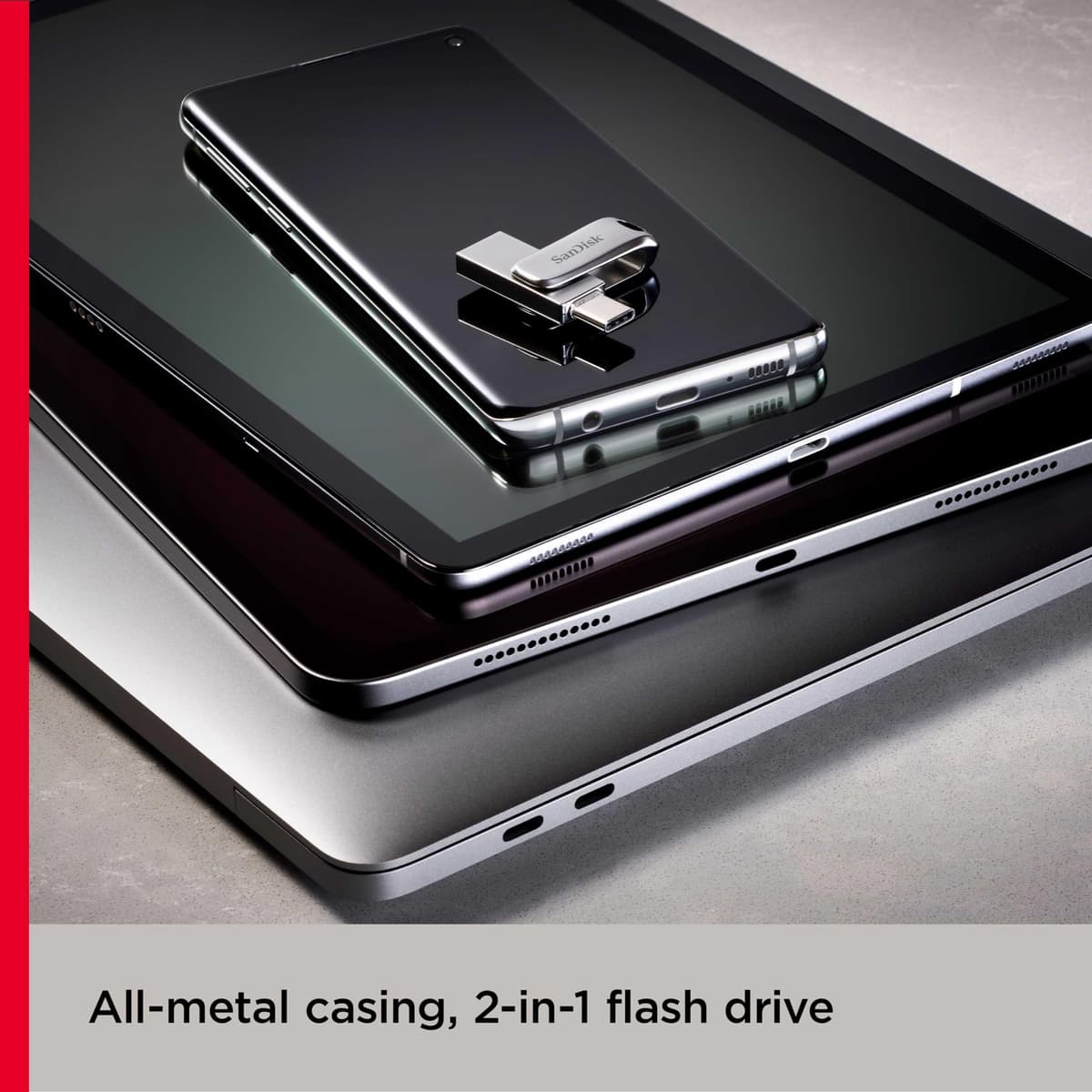 SanDisk Ultra Dual Drive Luxe USB Type-C Flash Drive 128GB (Memory stick up to 400 MB/s, Reversible Type-C & Type-A connectors for Smartphone, Tablets, Macs & computers, All Metal) Silver — view 2