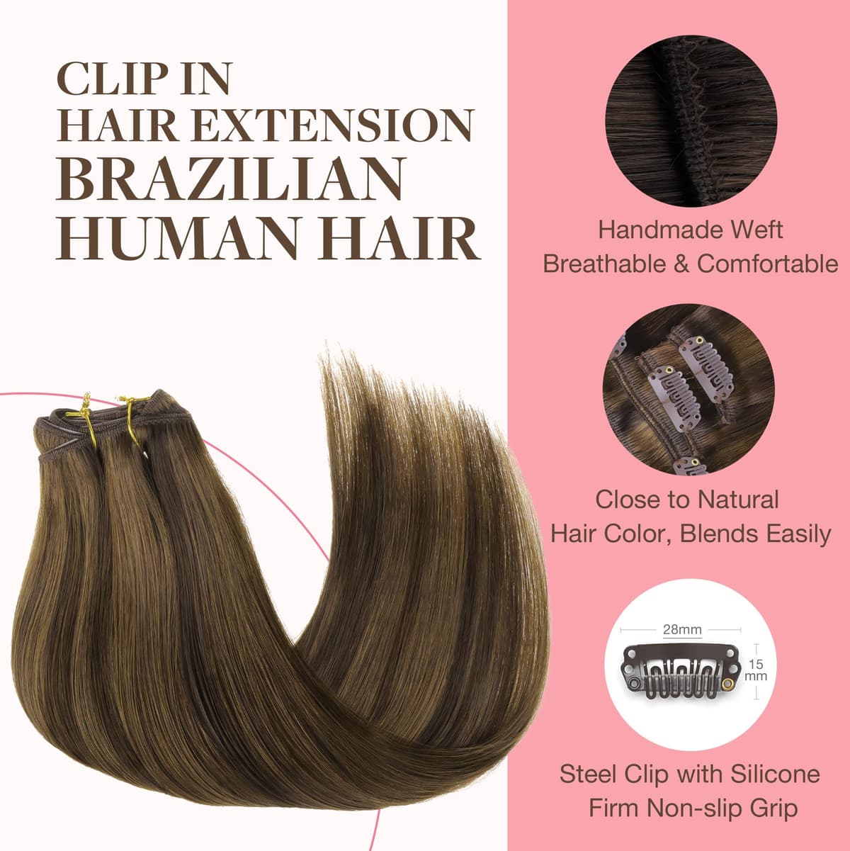 GOO GOO Clip in Hair Extensions Human Hair, 18inch 150g 9Pcs, #2 Dark Brown, Hair extensions for women, Human Hair Extensions Clip in — view 251