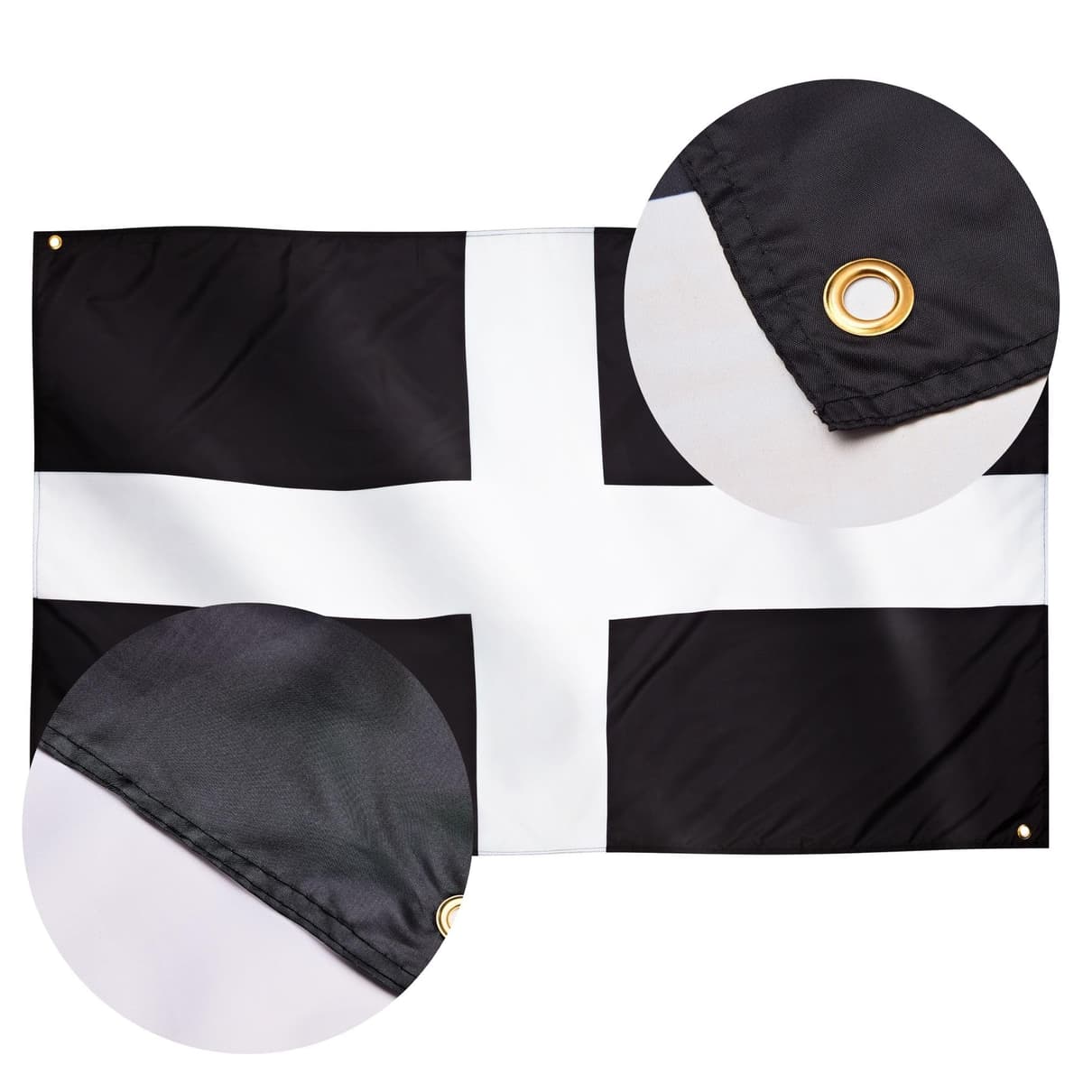 Runesol Cornwall Flag - 91x152cm, 3ft x 5ft, Cornish Flag, 4 Grommets, Eyelet in Every Corner, Premium Quality, Inside & Outside Use, Vivid Colours — view 4