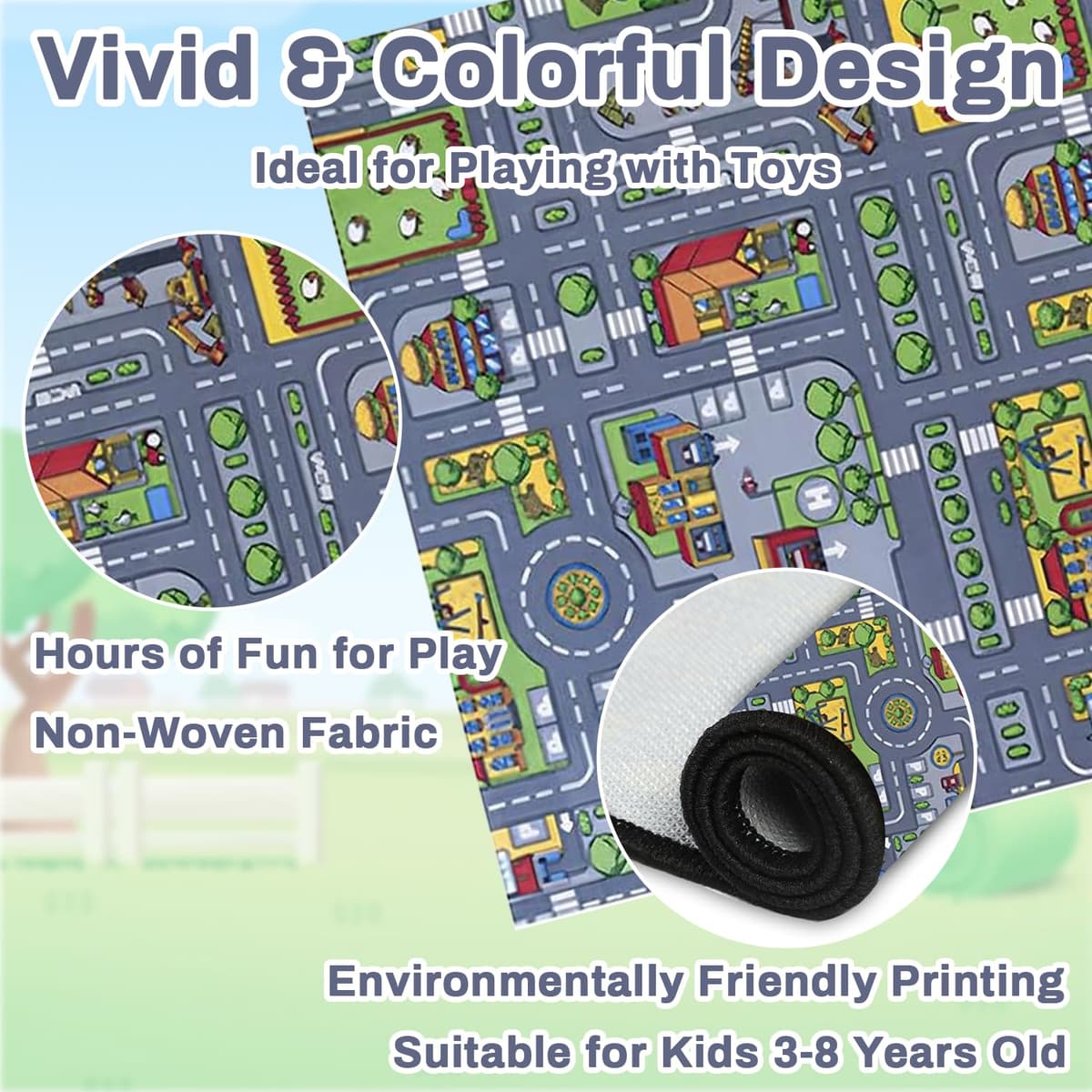 Car Mat for Children, Kids Rug, 80x120cm, Large Play Mat with Road Design, Non-Slip Car Rug for Children, Interactive Toy Cars Mats for Boys Girls, Play Mats for Toddlers — view 2