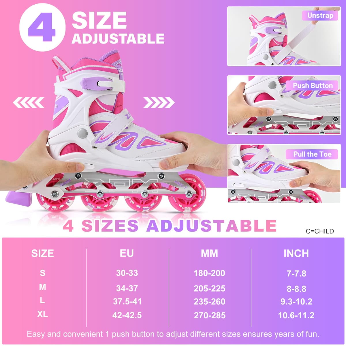 2PM Sports Ajustables Patines en Línea para Niñas y Niños Mujer Hombre, Tallas 30-33, 34-37, 38-41 y 42-44 — view 2