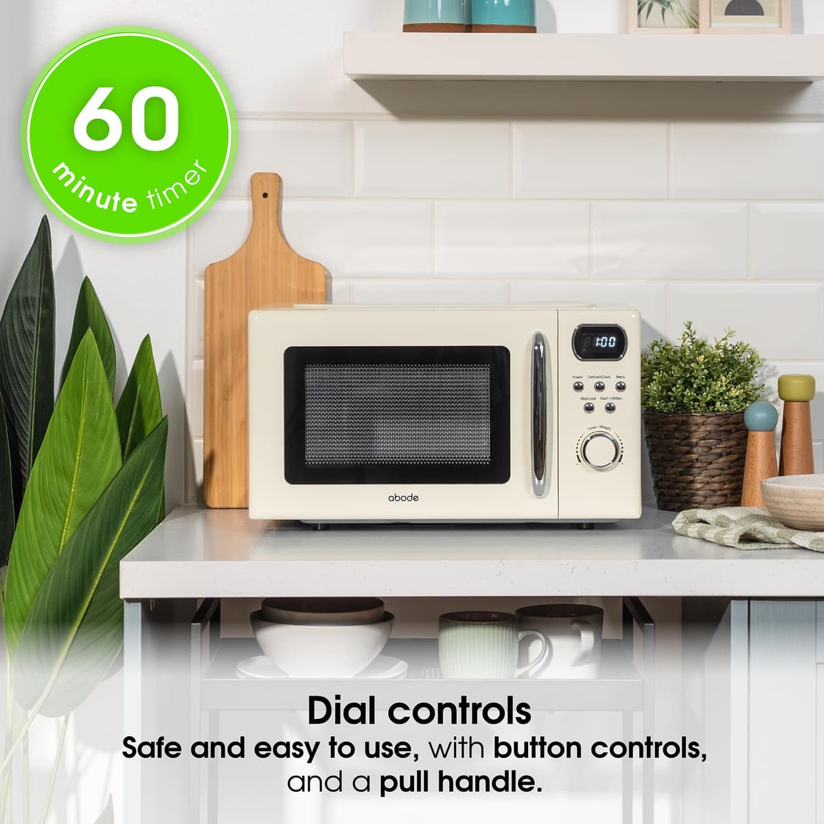 Abode Retro Microwave 20 Litre Cream Digital 800W, Mirror Finish, 8 Auto Cook Settings & Defrost, 5 Power Levels AMD2004C (Cream) — view 5