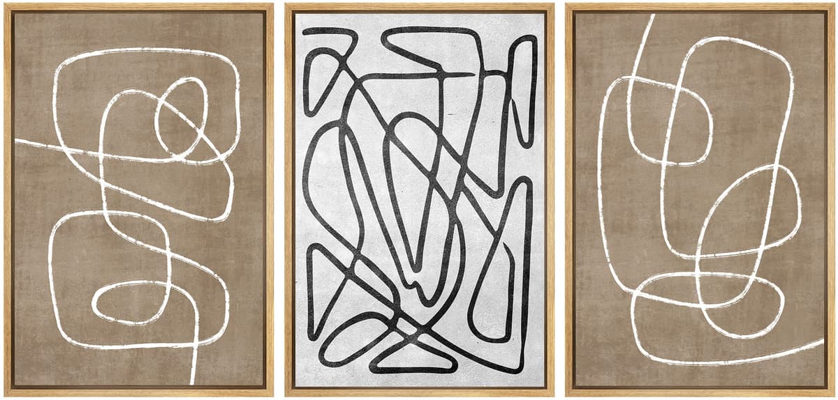 SIGNWIN Framed Canvas Print Wall Art Set Blue White Grunge Geometric Pattern Abstract Shapes Cozy Neutral Decorative Contemporary Minimal for Living Room, Bedroom, Office - 24"x36"x3 Natural — view 89