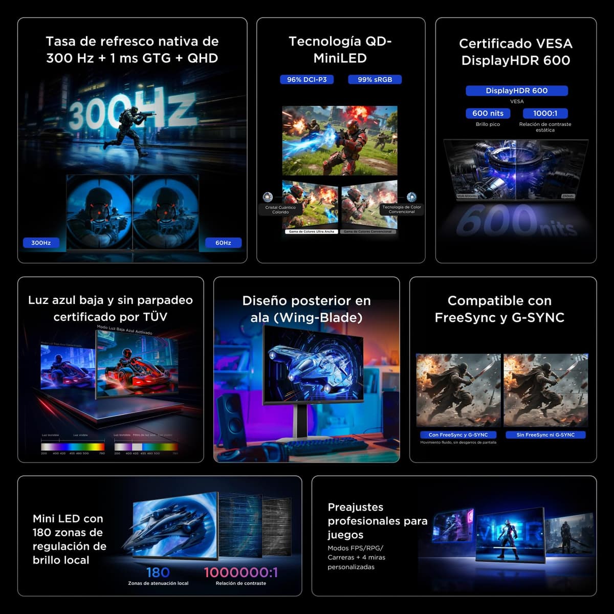TCL 25G64 Monitor Gaming 25 Pulgadas QD-Mini LED, Full HD, 300Hz, Panel Fast-IPS, 600 nits HDR, 1ms, AMD FreeSync Premium, G-Sync Compatible — view 2