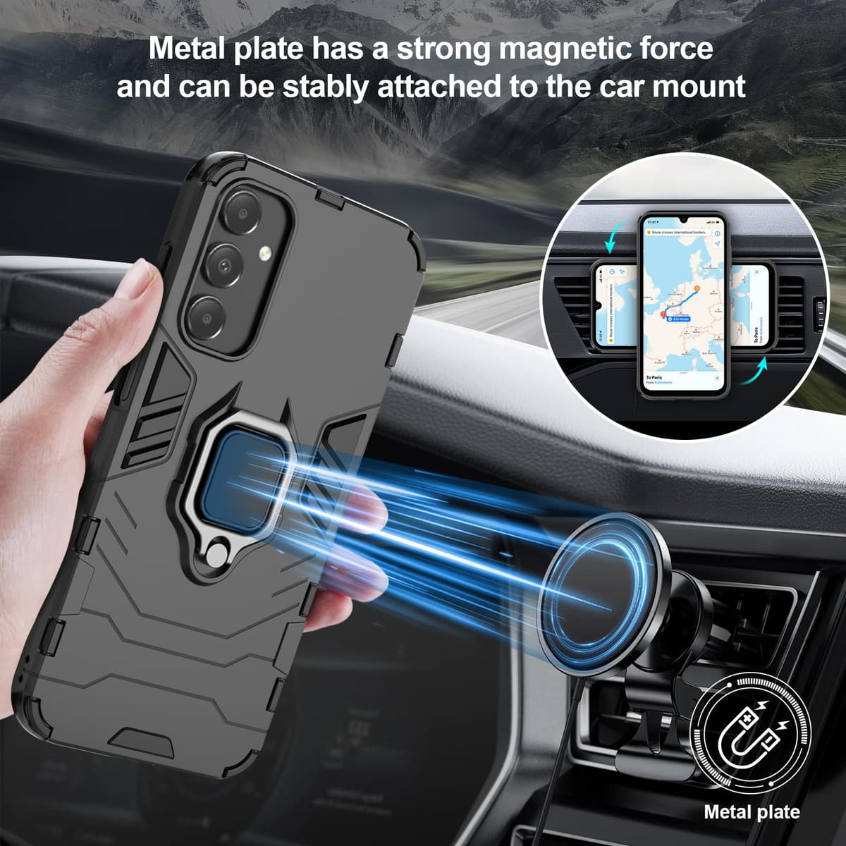 Funda para CMF Phone 2 Pro, Carcasa Antigolpes con Soporte anular metálico, Case Protectora de Grado Militar, Negro — view 1150