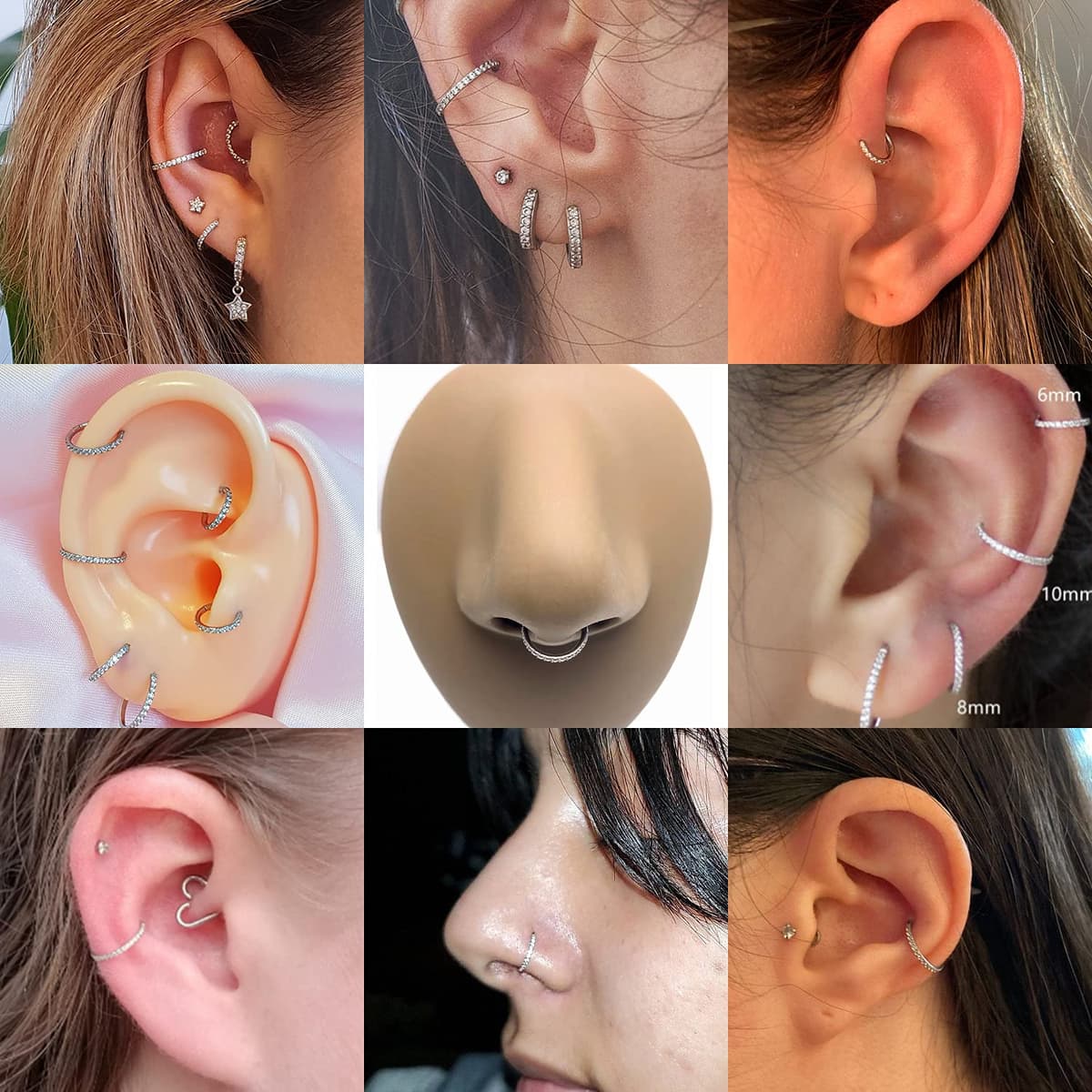 AROWRO 20G 18G 16G 14G CZ Nose Septum Rings Cartilage Conch Earring Hoop 316L Surgical Steel Conch Daith Helix Tragus Piercing Jewelry Septum Clicker for Women Men — view 6