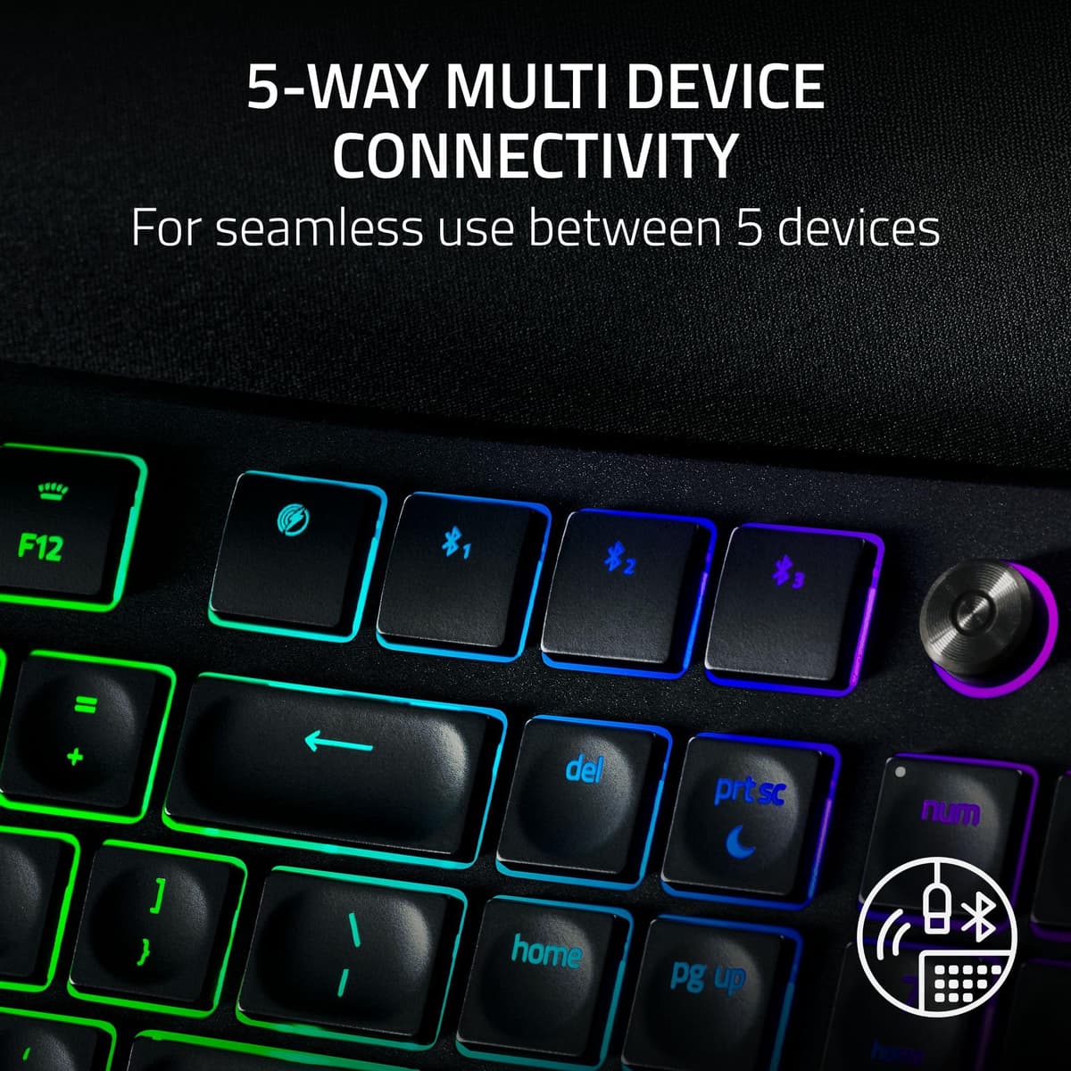 Razer Pro Type Ergo Wireless Split Ergonomic RGB Keyboard: Adjustable Tilt, Wrist Rest, Natural Typing, Multi Device Connectivity (2.4 GHz, Bluetooth, USB Type C), Windows/Mac Compatible - Black — view 7