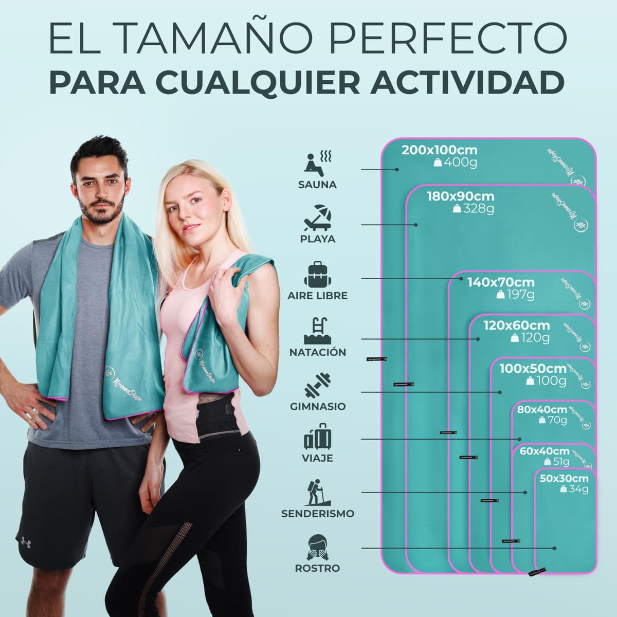 NirvanaShape Toalla de Microfibra | 14 Colores | 8 Dimensiones | Toalla de Viaje Ligera, Absorbente y de Secado Rápido | Toalla de Baño para Viajes | Ideal para Playa, Camping, Yoga y Sauna — view 4