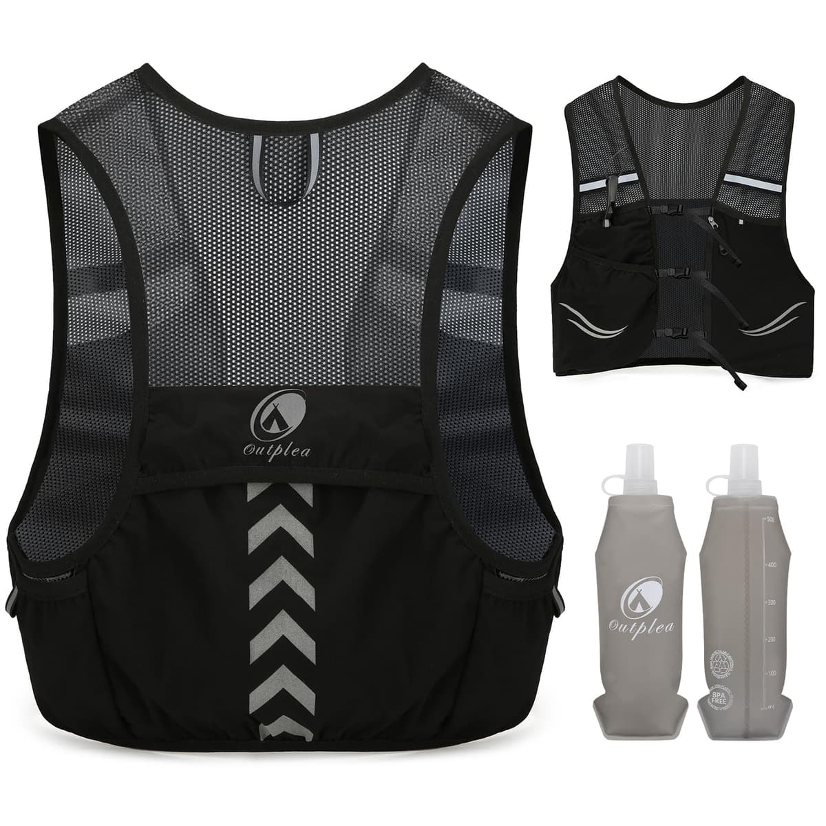 Chaleco para correr con 2 botellas de agua de 500 ml, mochila ligera para correr para hombre y mujer, chaleco de hidratación para correr, maratón, accesorios, M/L