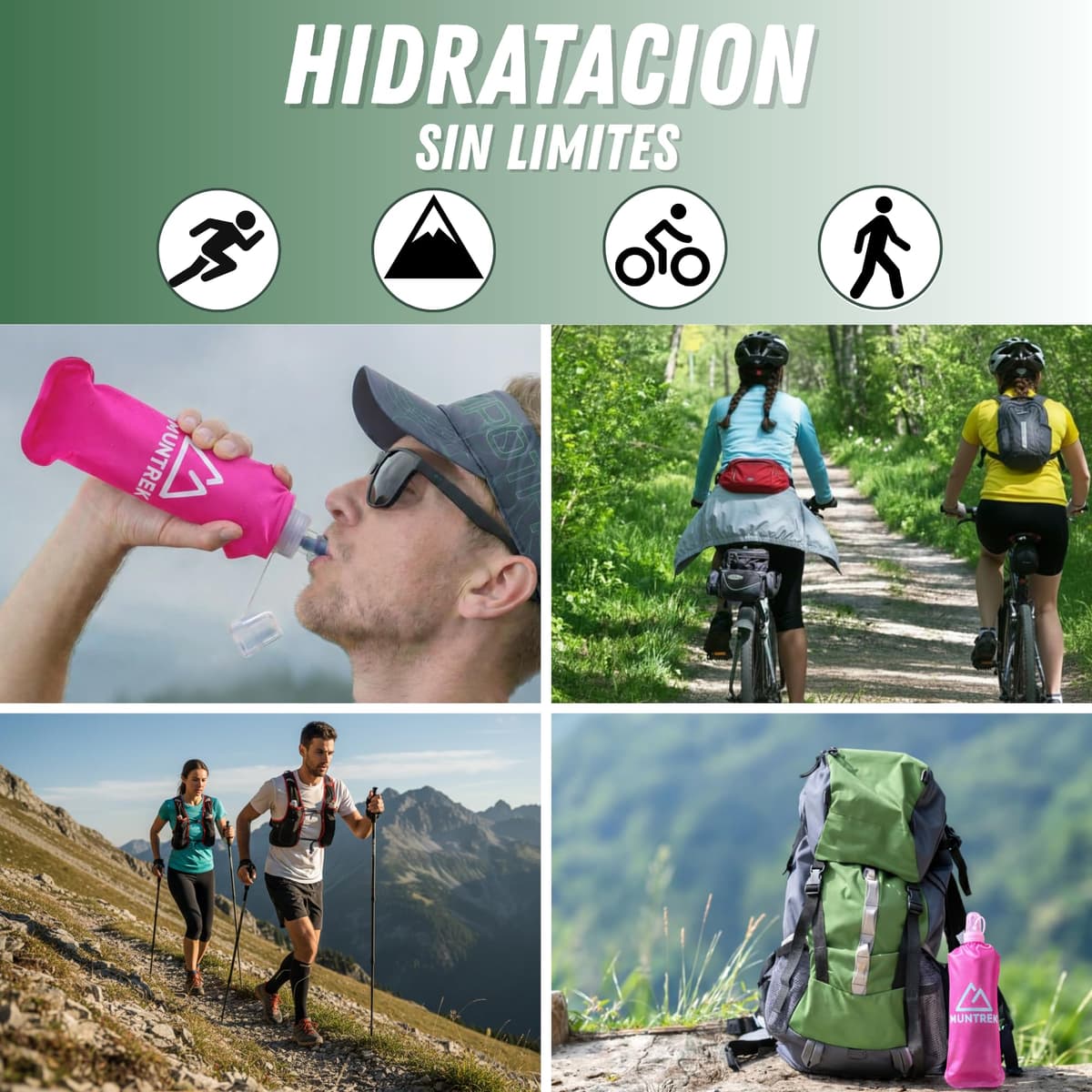 Soft Flask 500ml Pack de 2 con Pajita Extensible, Botellas Flexibles para Trail Running, TPU Sin BPA (Rosa) — view 5