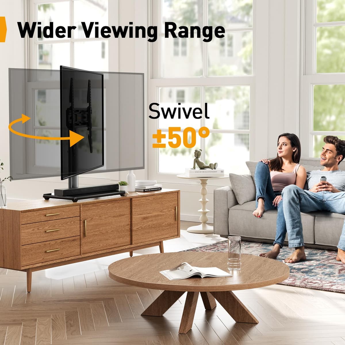 PERLEGEAR Universal TV Stand for 24-60 inch TVs up to 45kg, Swivel Height Adjustable Table Top TV Stands, TV Mount Stand with Tempered Glass Base, Pedestal TV Stand with Bracket Max VESA 400x400mm — view 2